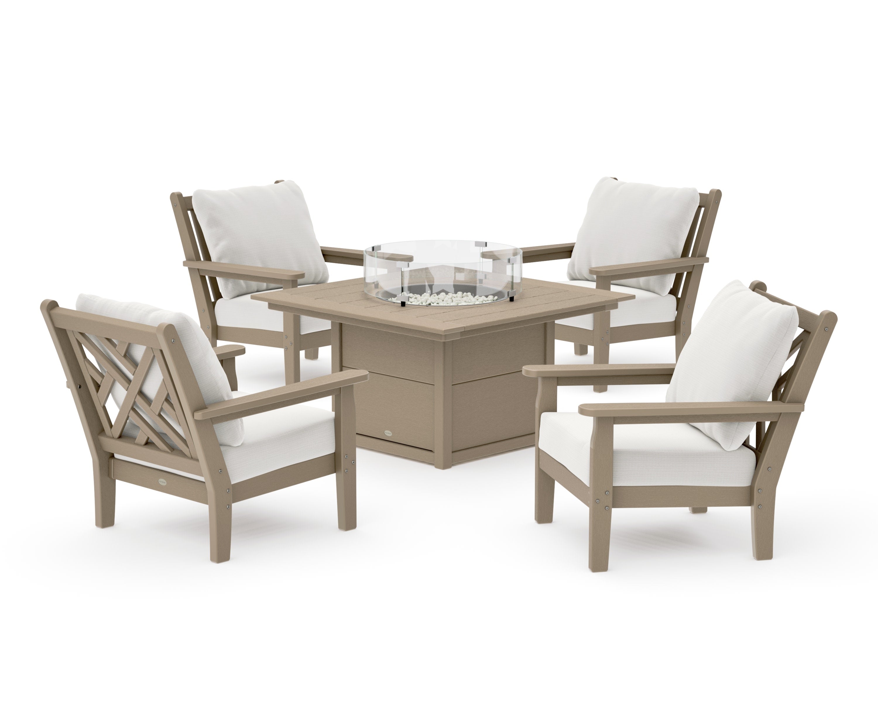 Chippendale 5-Piece Deep Seating Set with Fire Pit Table in Vintage Sahara / Natural Linen