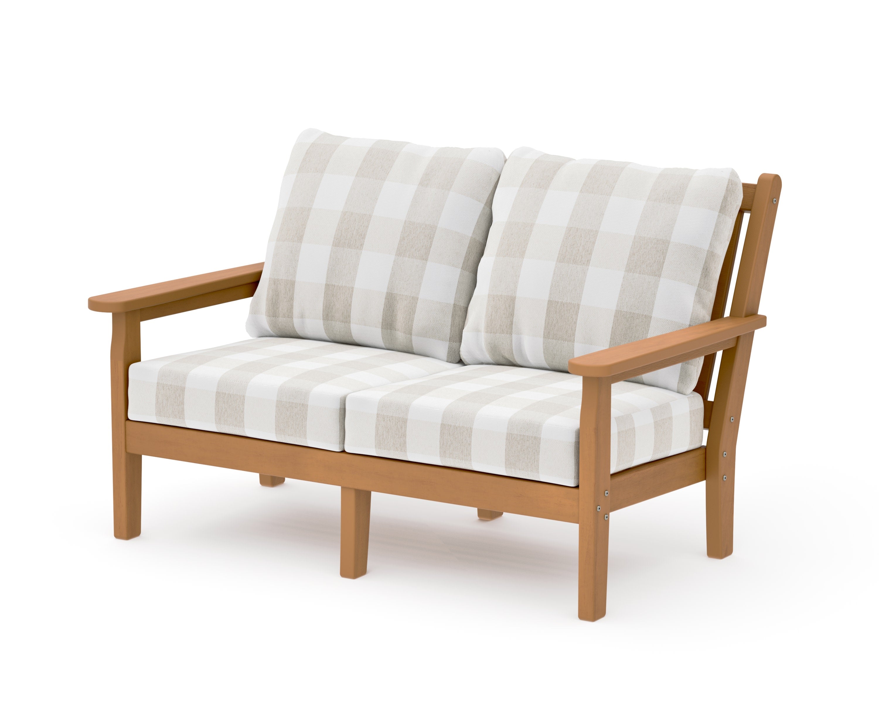 Chippendale Deep Seating Loveseat in Natural / Buffalo Plaid Dune Burlap