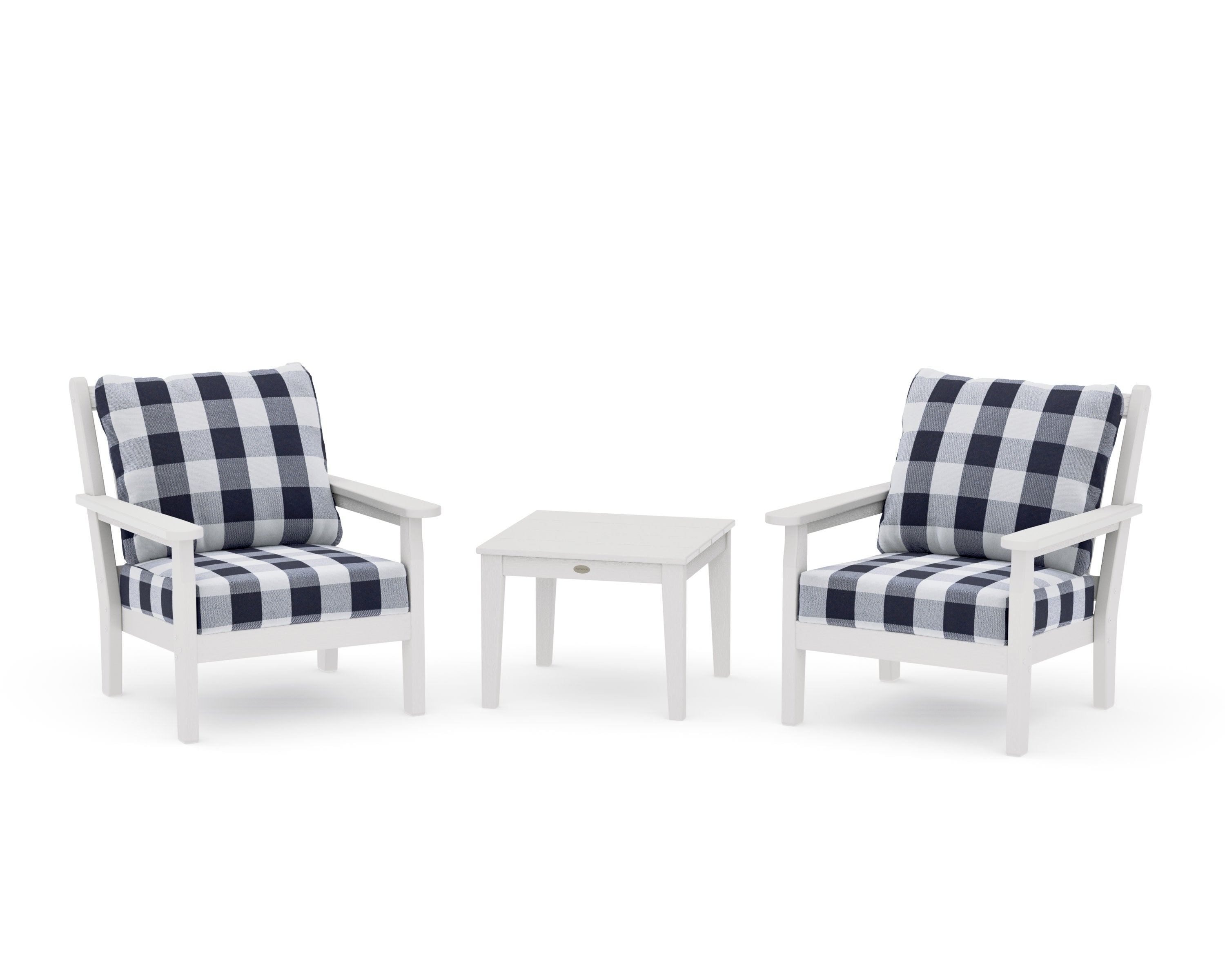 Chippendale 3-Piece Deep Seating Set in Vintage White / Buffalo Plaid Navy