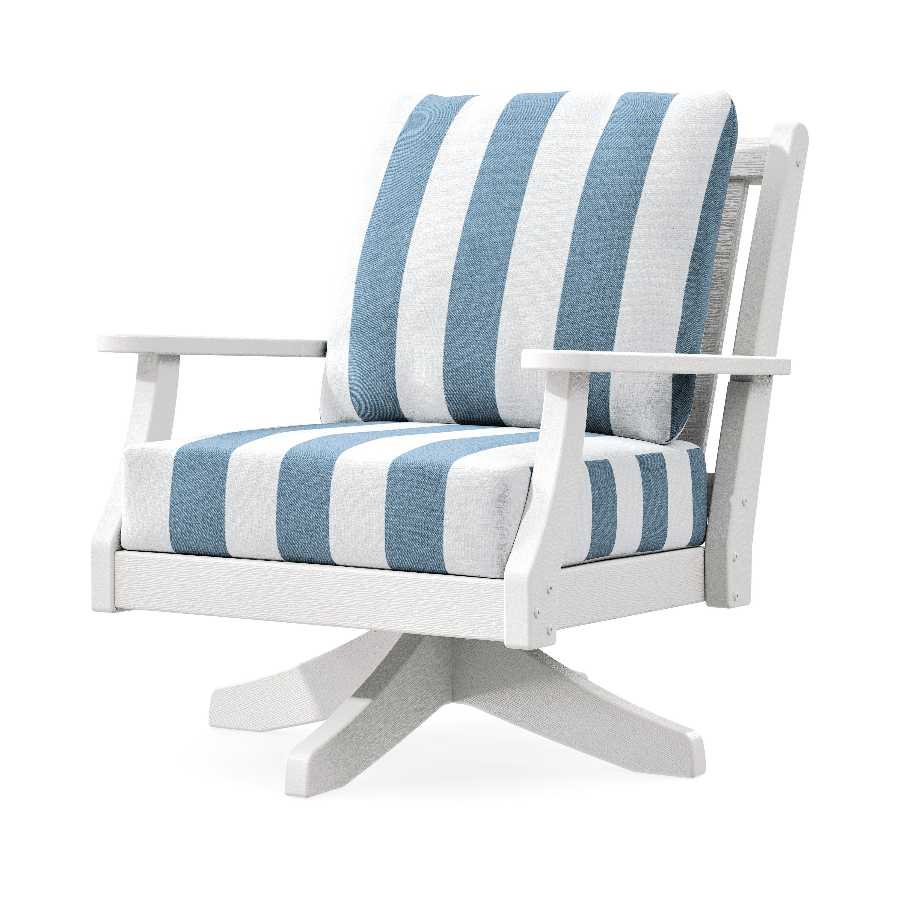 Wovendale Deep Seating Swivel Chair in Vintage White / Cabana Stripe Sky Blue