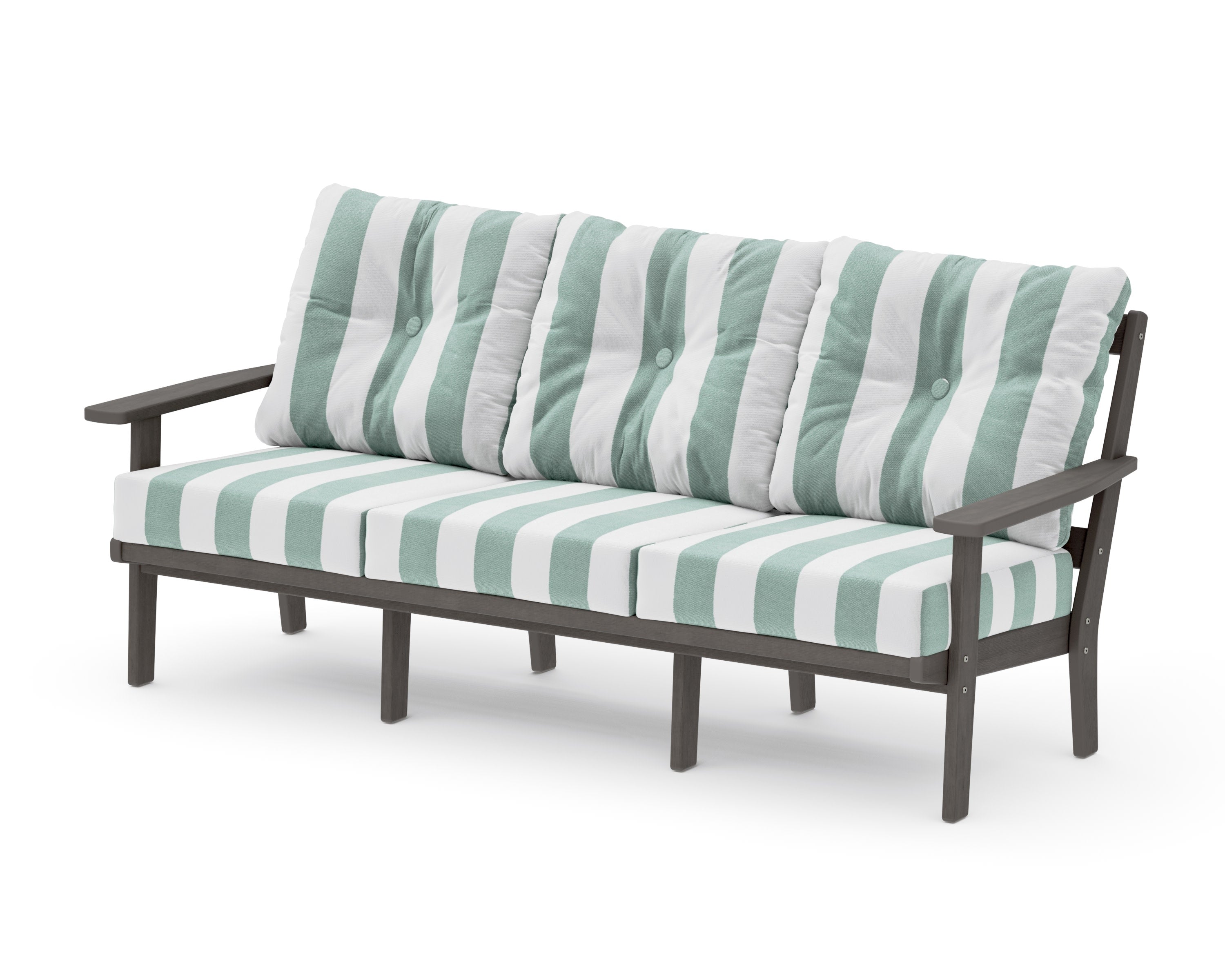 Oxford Deep Seating Sofa in Driftwood / Cabana Stripe Glacier Spa