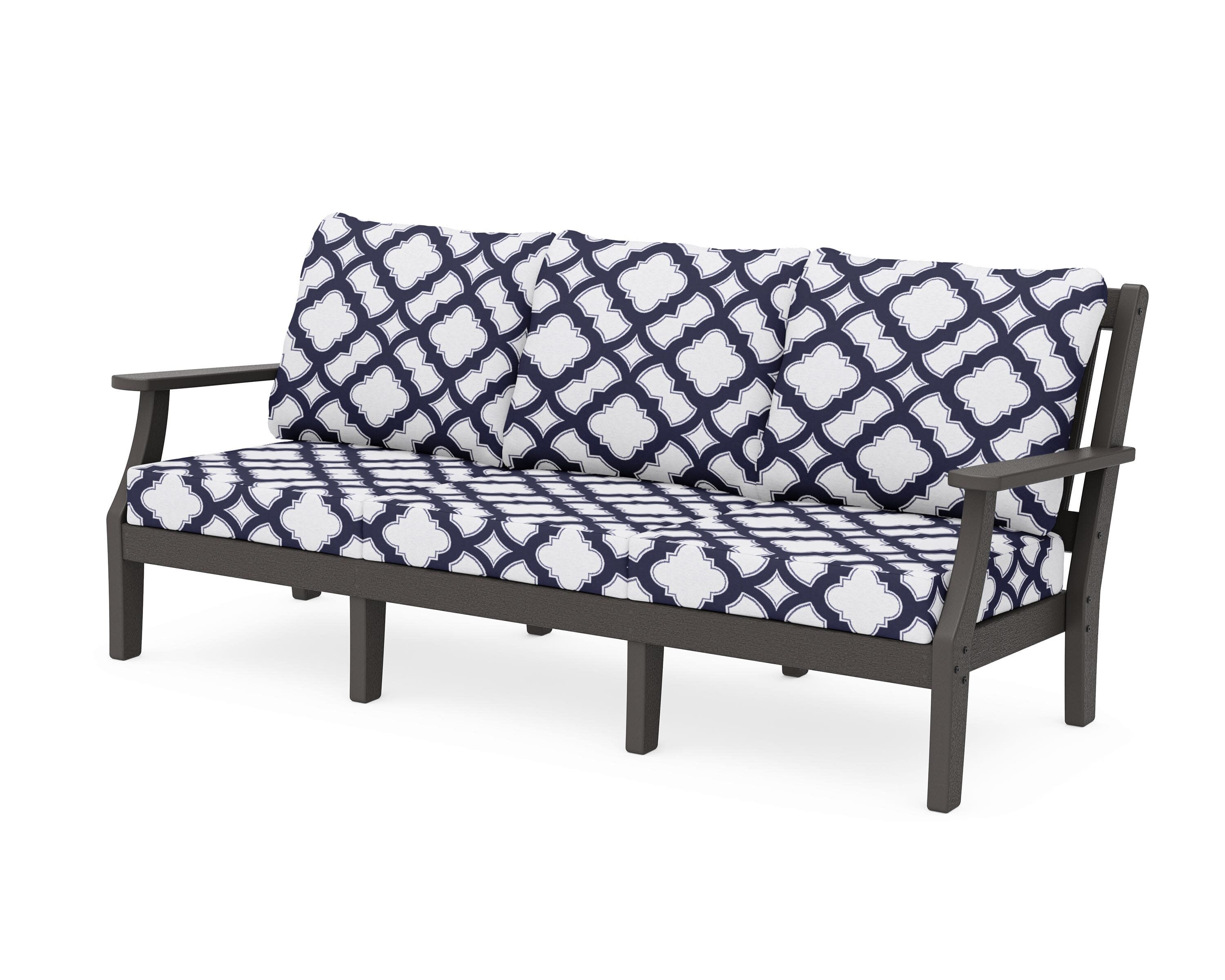 Chinoiserie Deep Seating Sofa in Vintage Coffee / Trellis Navy