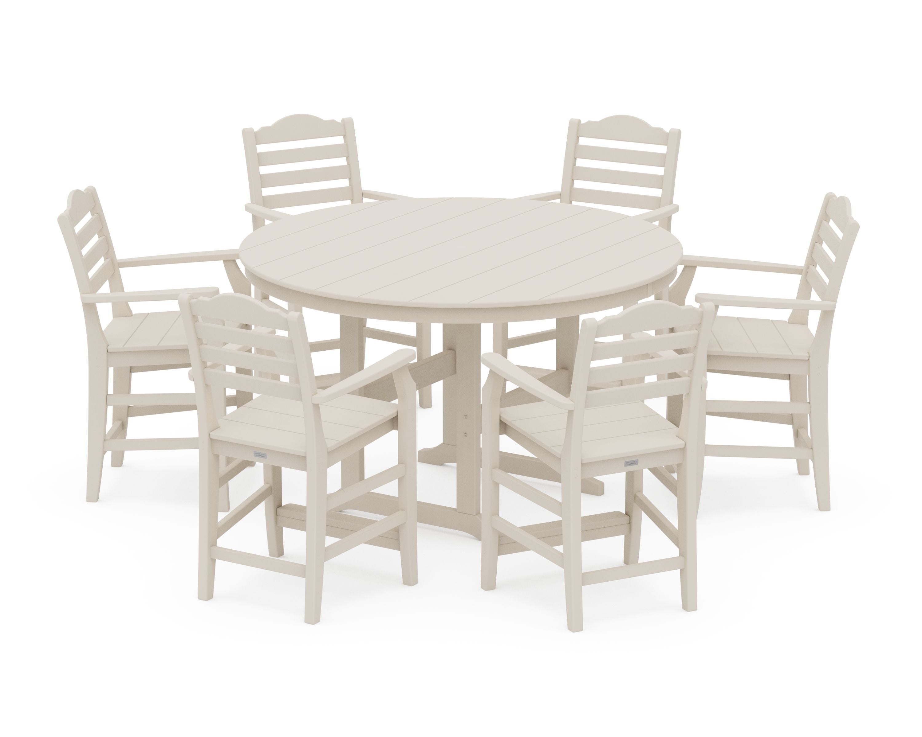 Savannah 7-Piece Arm Chair Round Farmhouse Counter Set in Sand