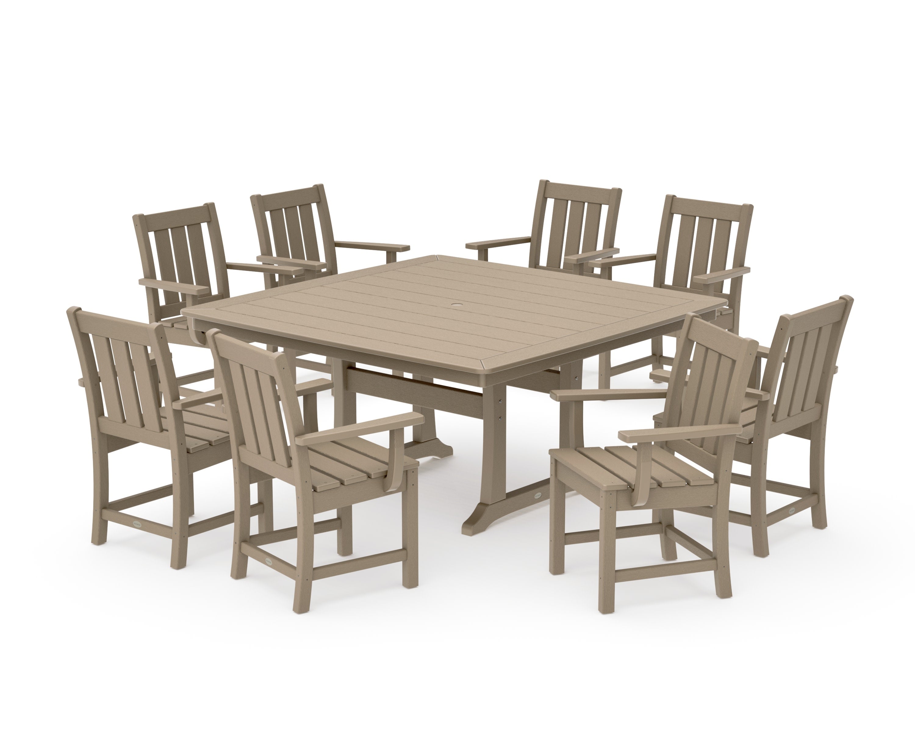 Oxford 9-Piece Square Dining Set with Trestle Legs in Vintage Sahara