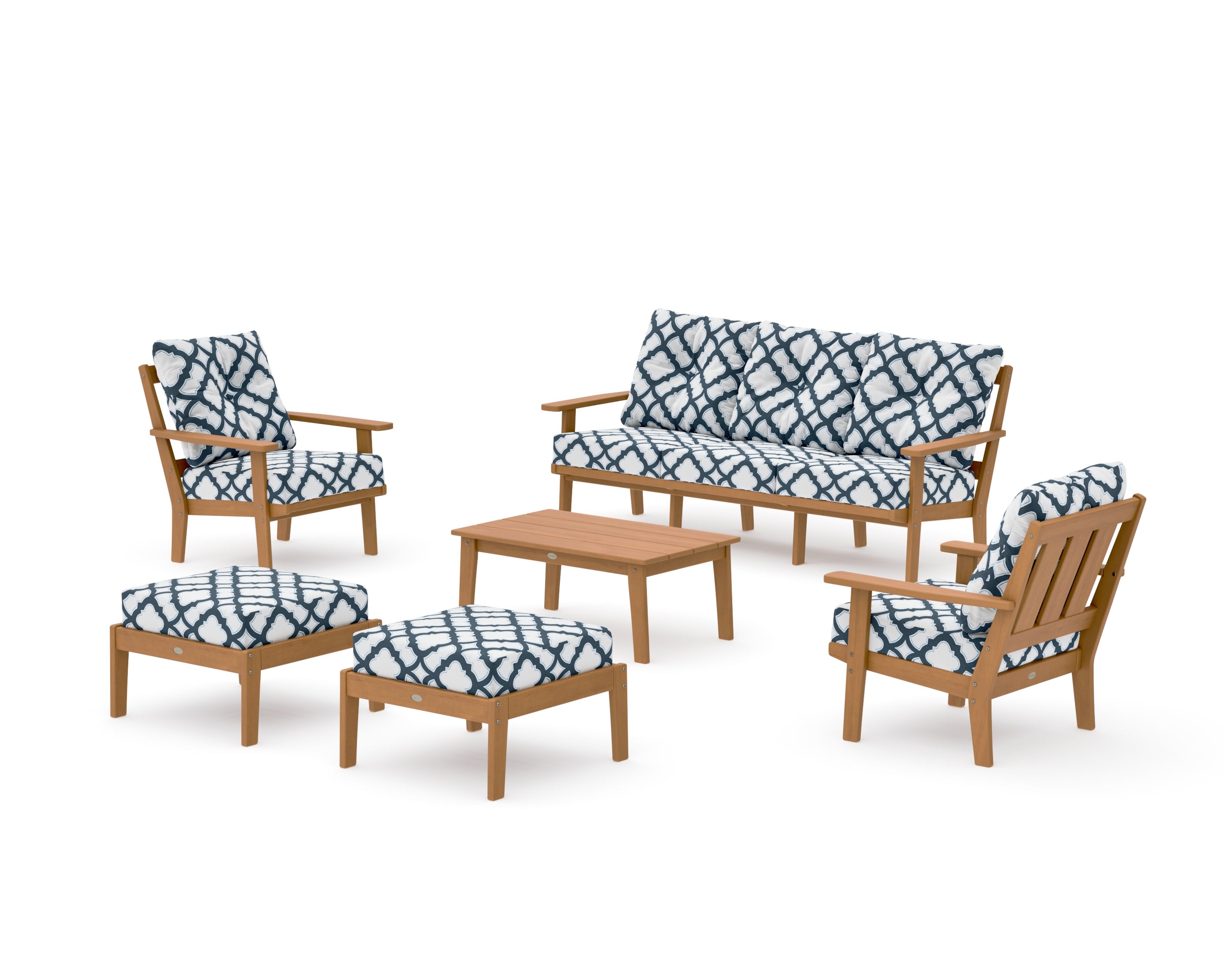 Oxford 6-Piece Lounge Sofa Set in Natural / Trellis Marine Indigo