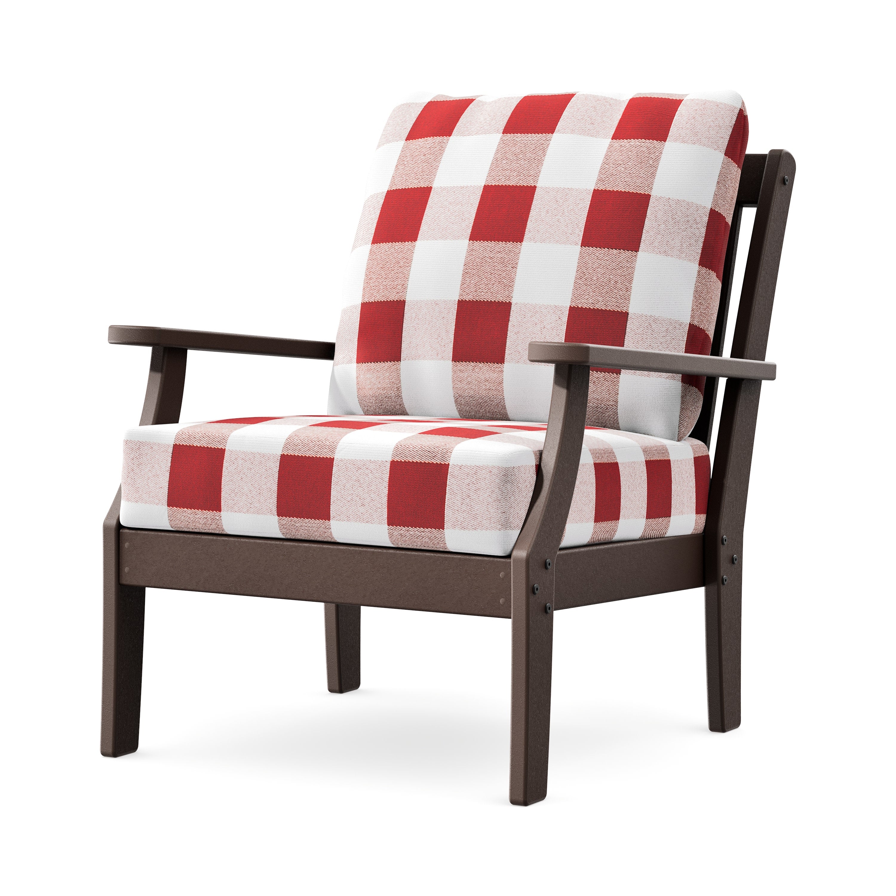 Braxton Deep Seating Chair in Mahogany / Buffalo Plaid Crimson