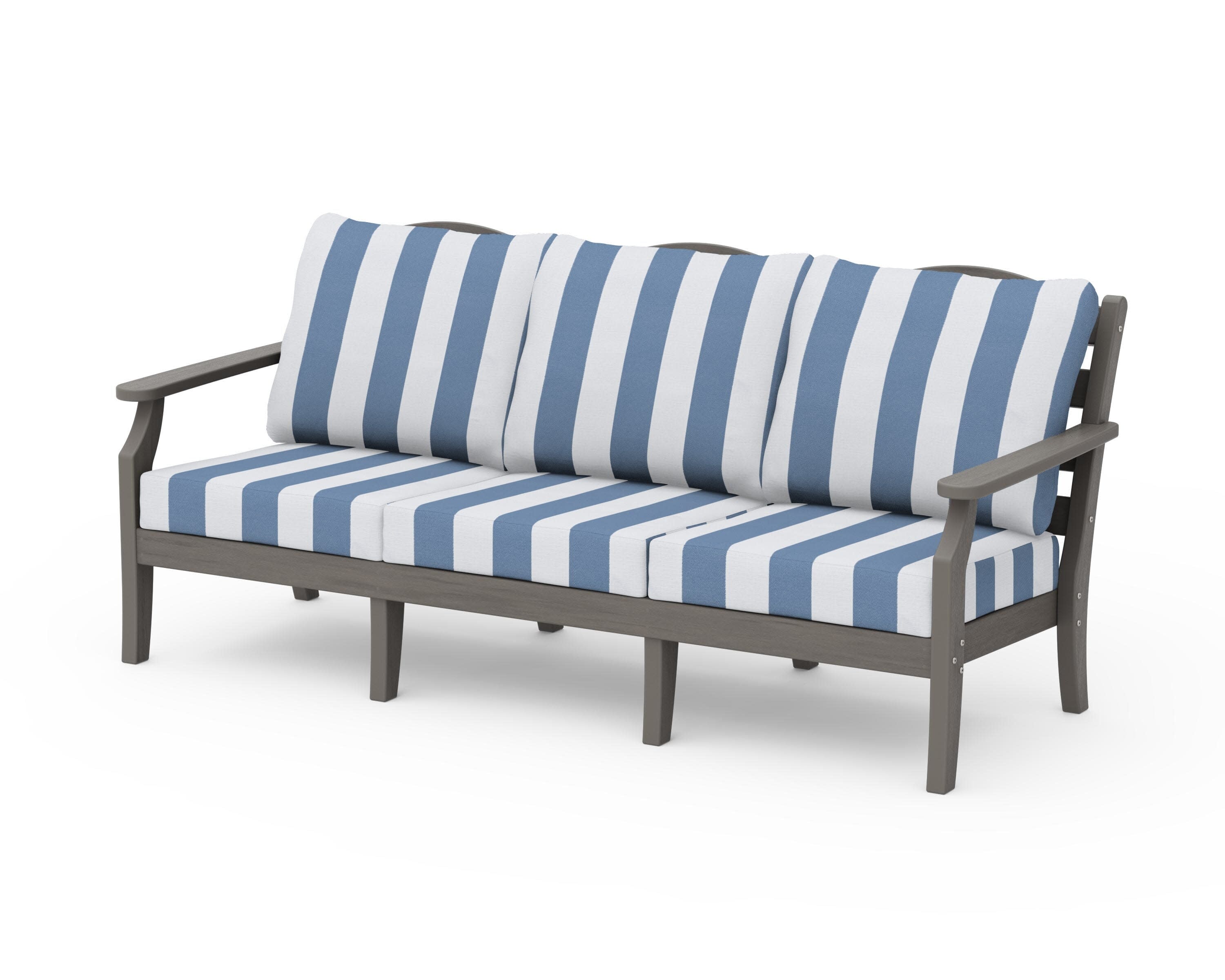 Savannah Deep Seating Sofa in Driftwood / Cabana Stripe Sky Blue