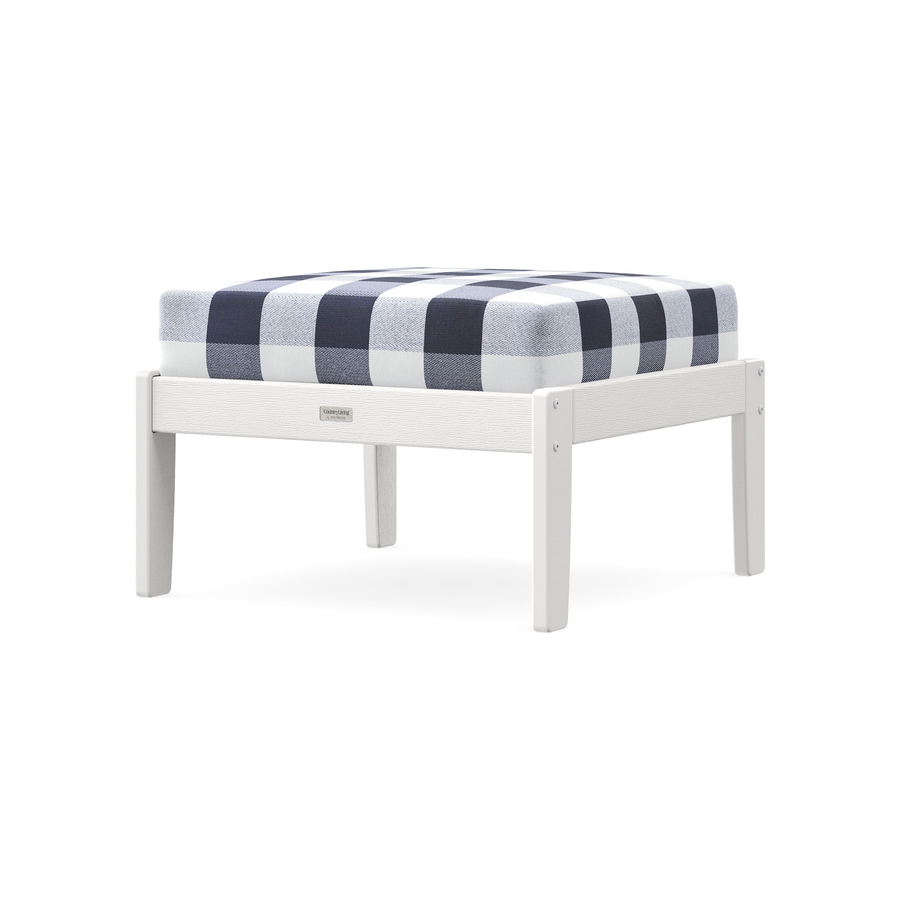 Cottage Deep Seating Ottoman in Vintage White / Buffalo Plaid Navy