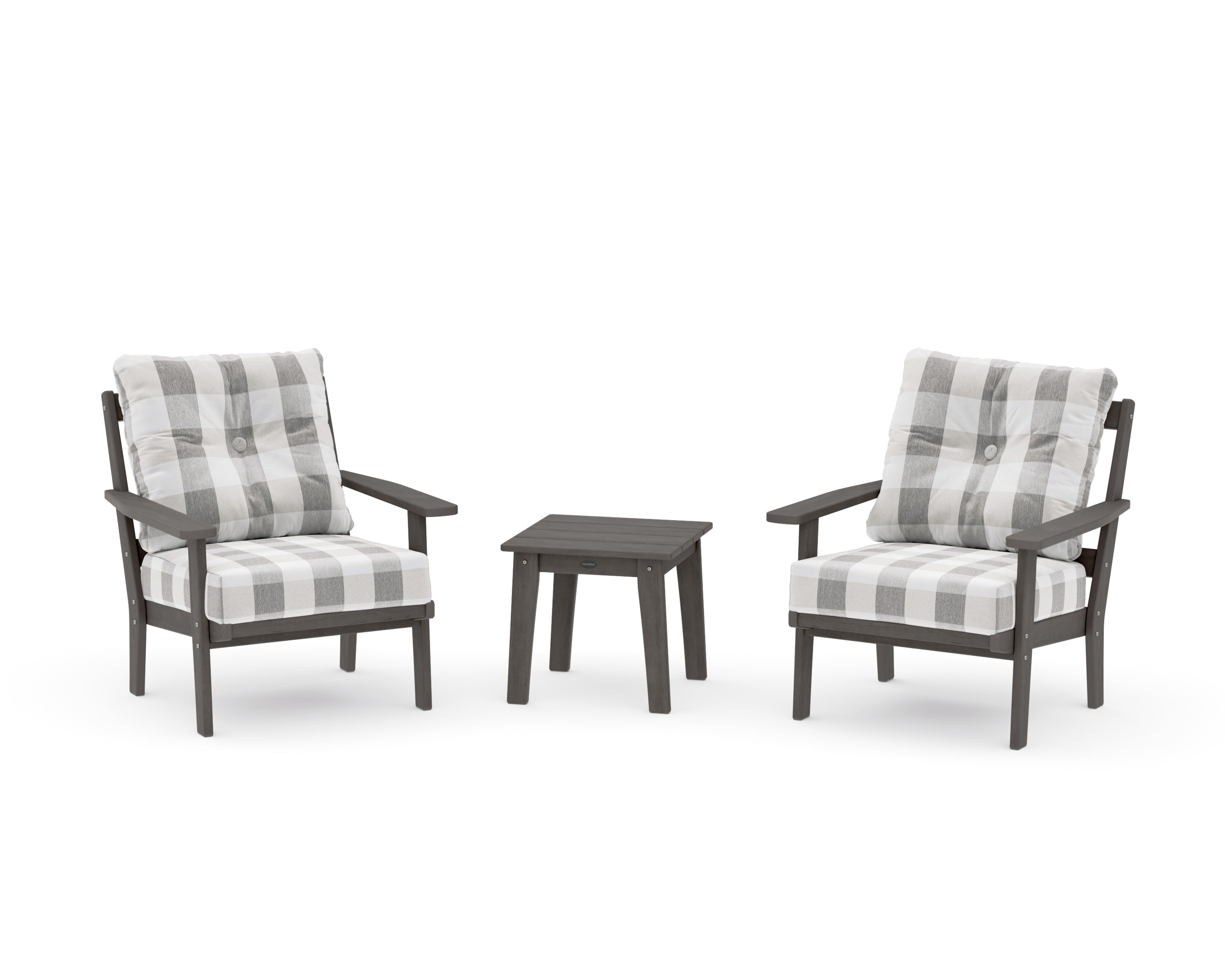 Oxford 3-Piece Deep Seating Set in Driftwood / Buffalo Plaid Grey Mist