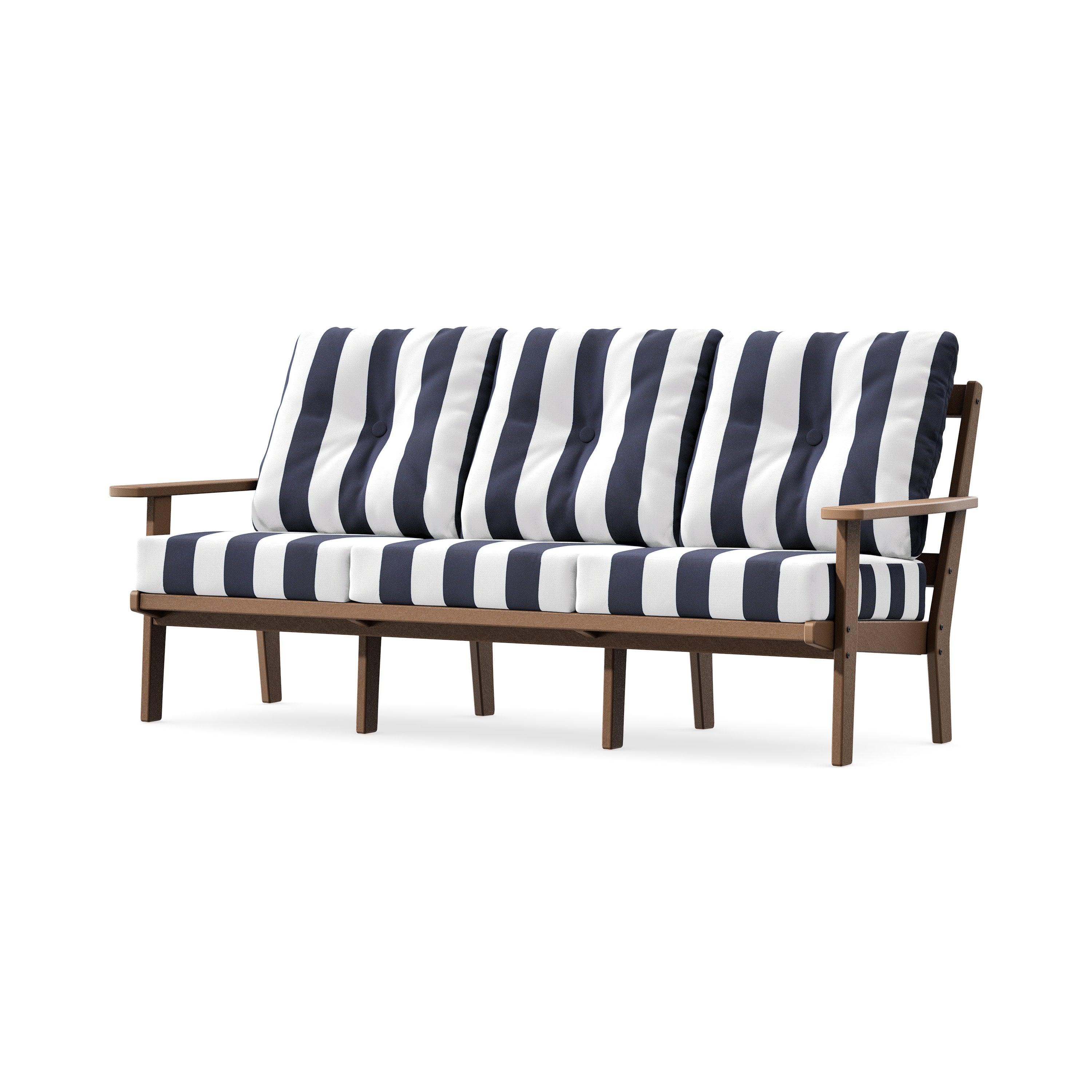 PrairieDeep Seating Sofa in Teak / Cabana Stripe Navy
