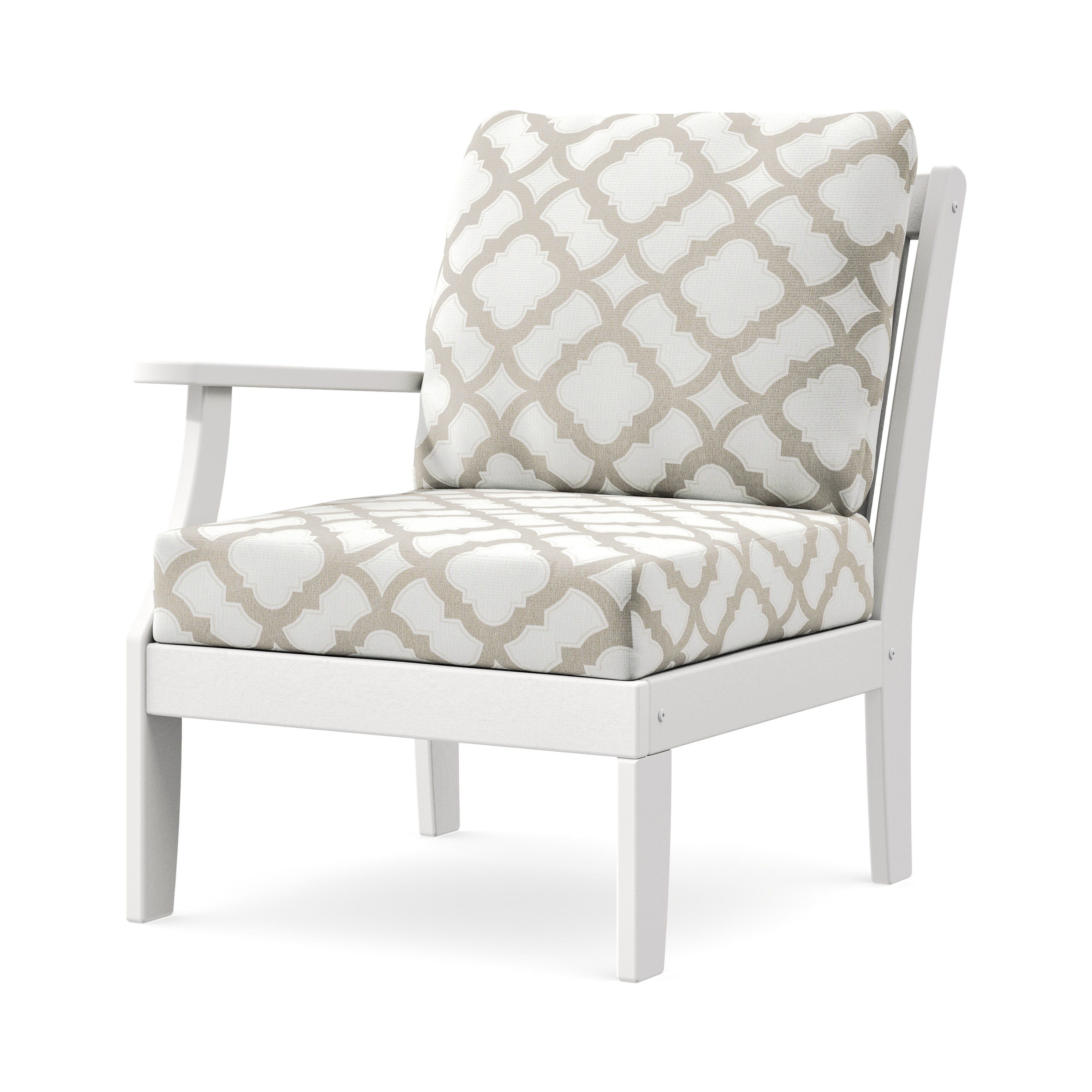 Braxton Modular Left Arm Chair in White / Trellis Dune Burlap