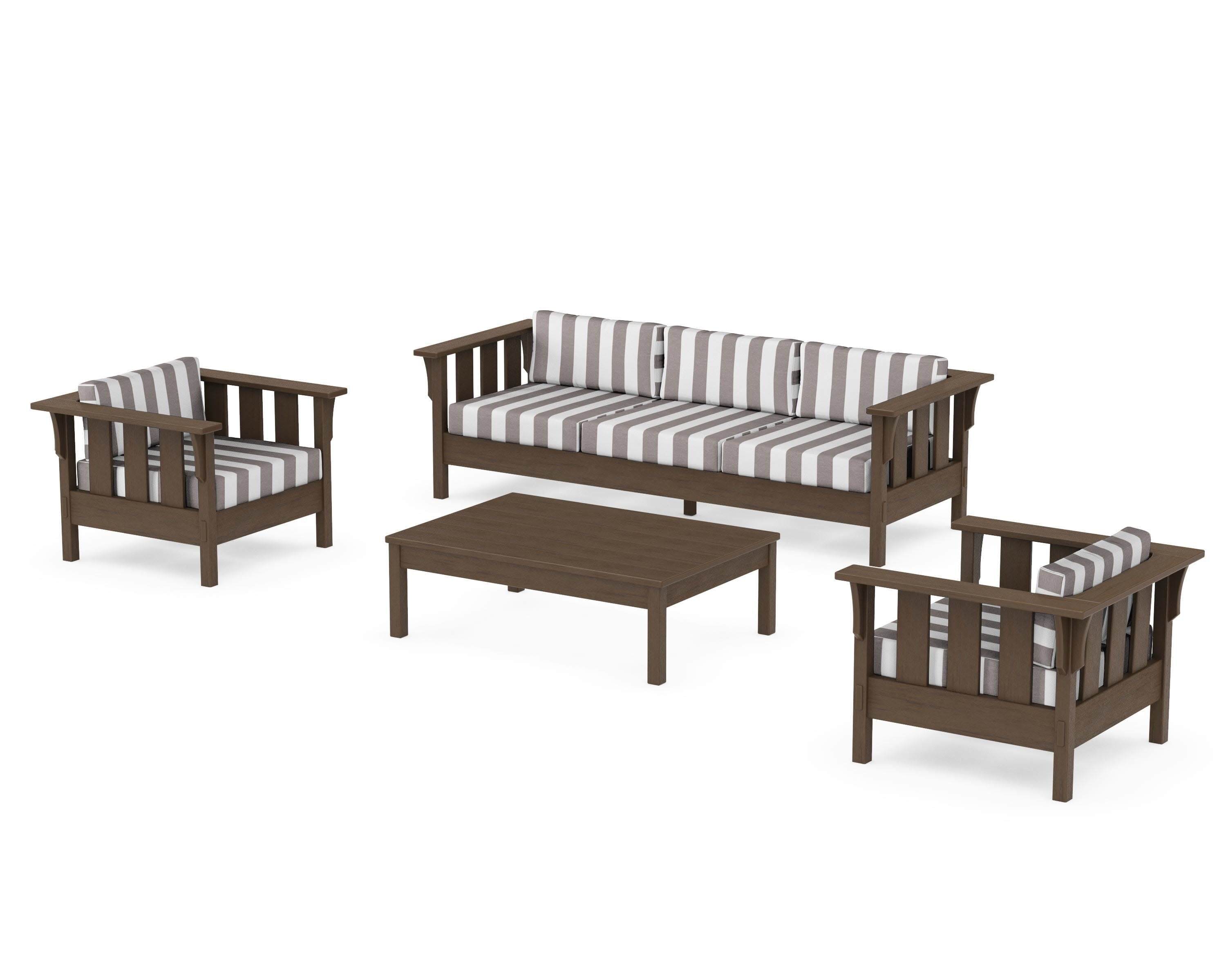 Acadia 4-Piece Deep Seating Set with Sofa in Kona / Cabana Stripe Grey Mist