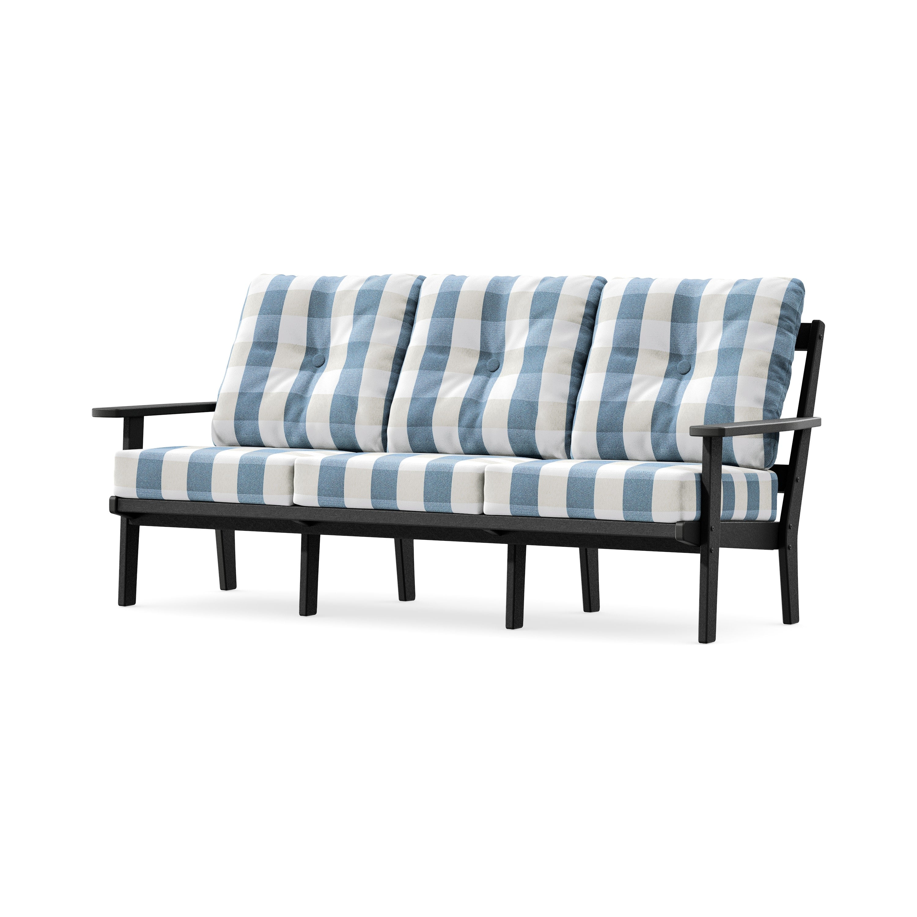 PrairieDeep Seating Sofa in Black / Buffalo Plaid Sky Blue
