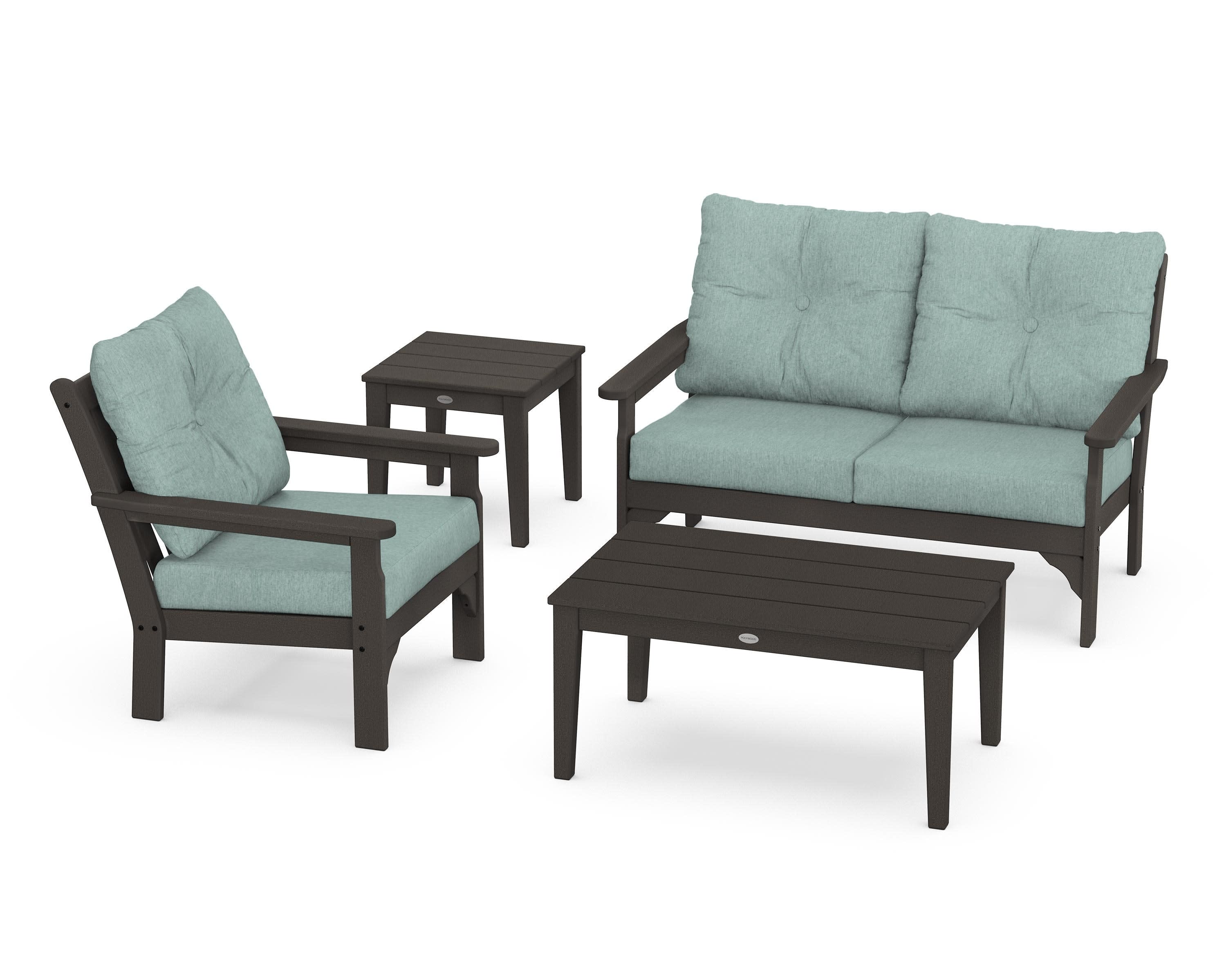 Vineyard 4-Piece Deep Seating Set in Vintage Coffee / Glacier Spa