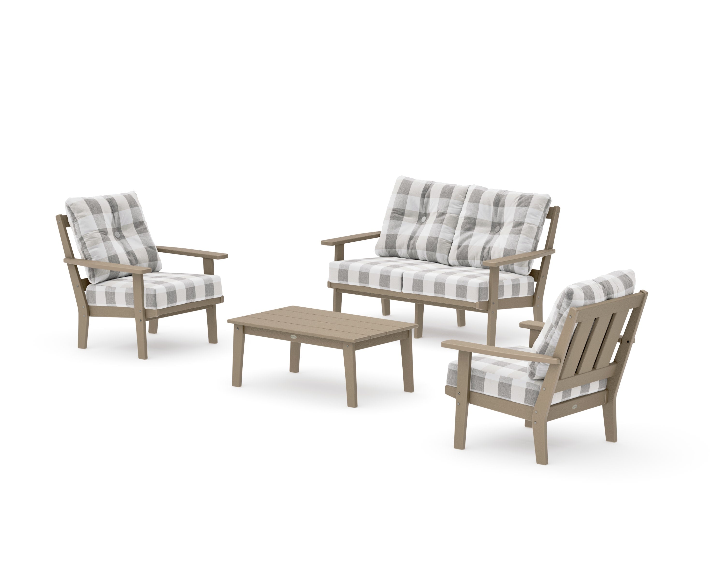 Oxford 4-Piece Deep Seating Set with Loveseat in Vintage Sahara / Buffalo Plaid Grey Mist