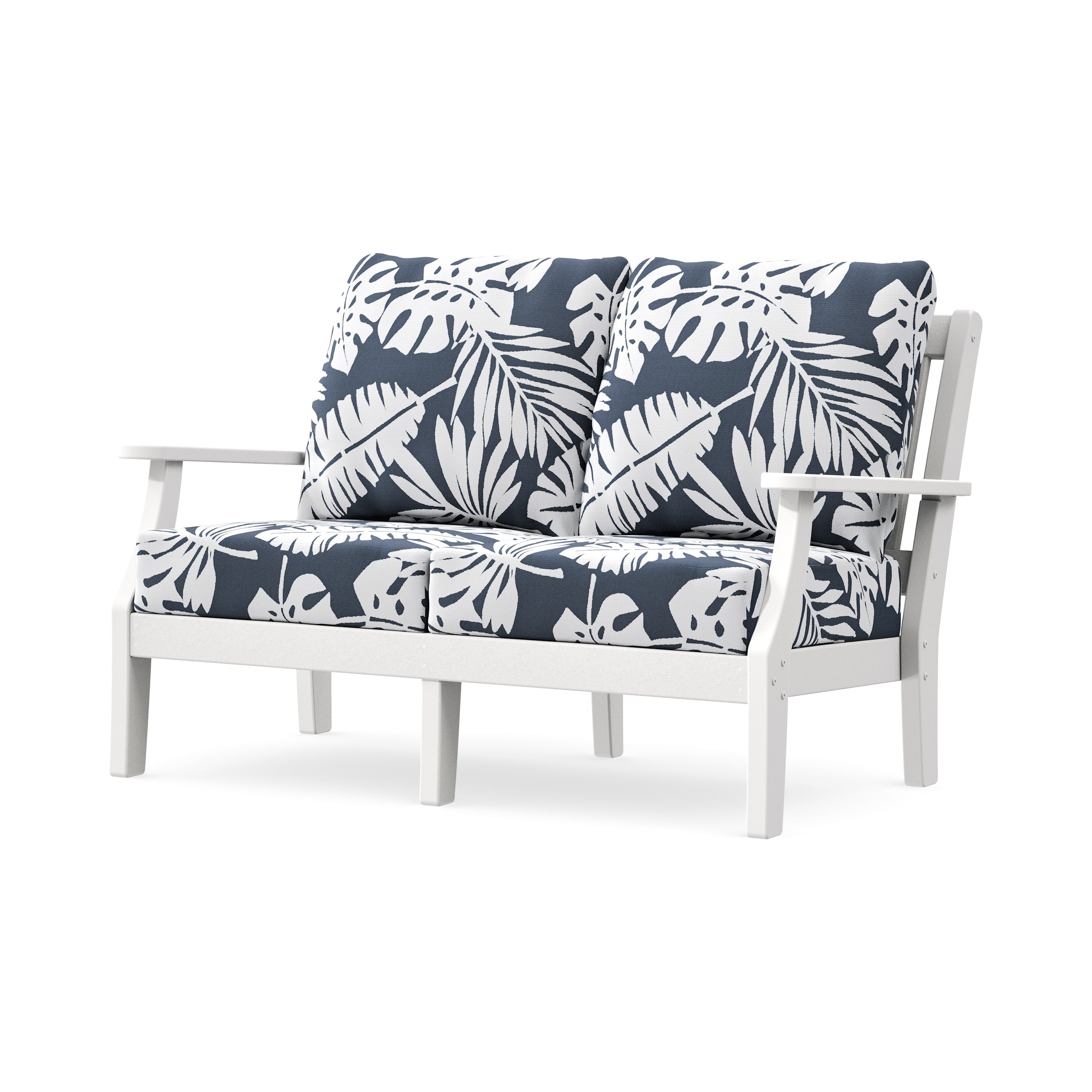 Chinoiserie Deep Seating Loveseat in White / Leaf Marine Indigo