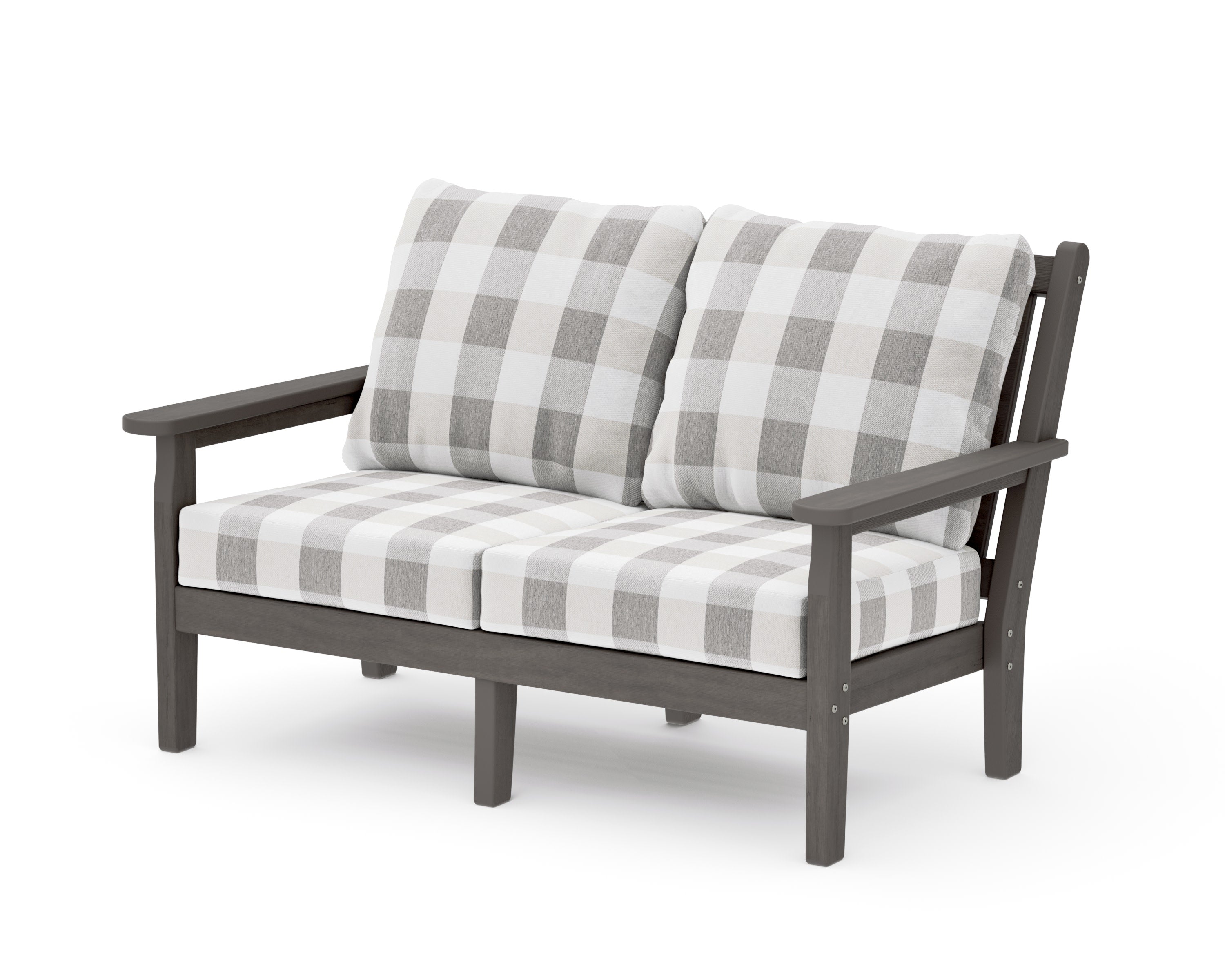 Chippendale Deep Seating Loveseat in Driftwood / Buffalo Plaid Grey Mist