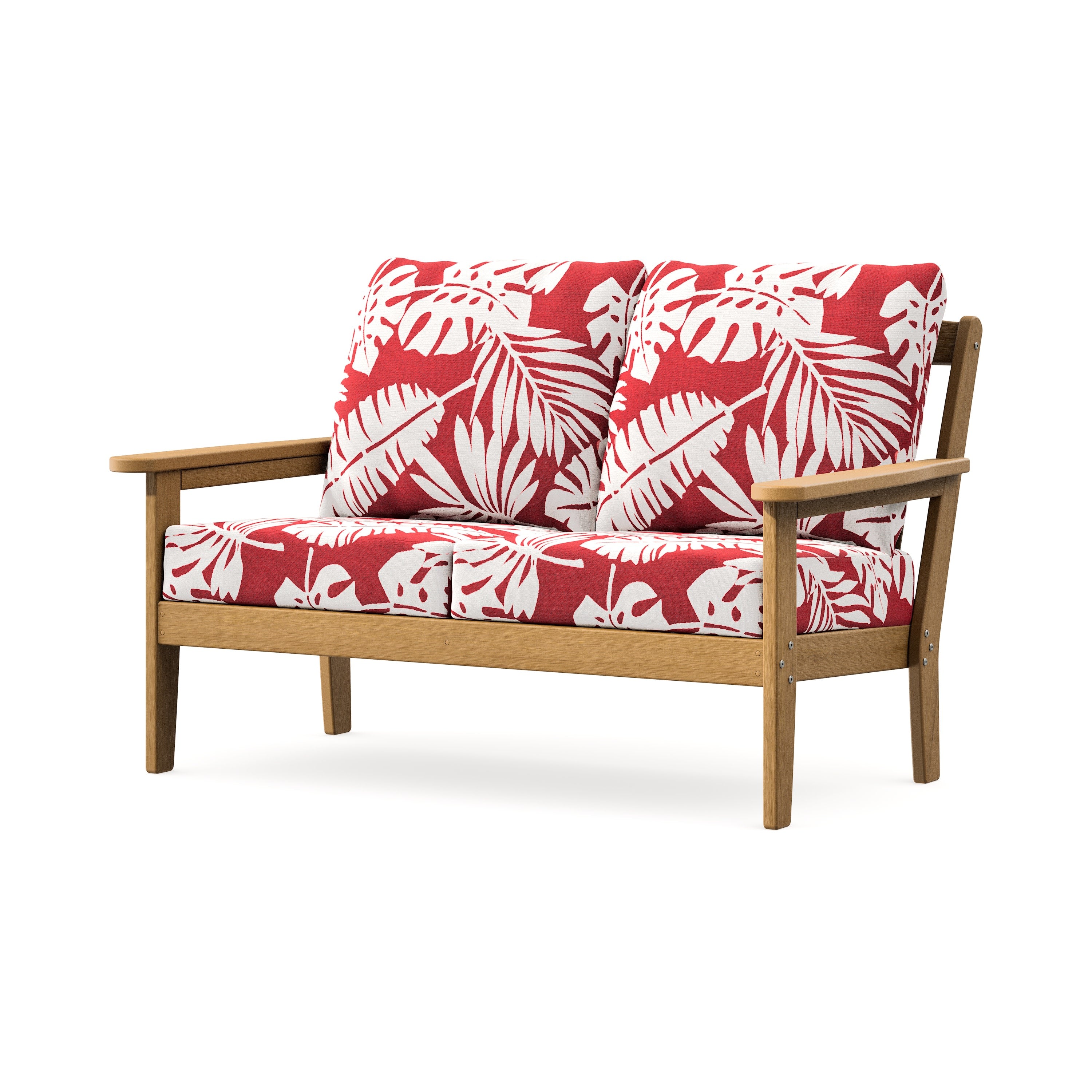 Cottage Deep Seating Loveseat in Natural / Leaf Crimson