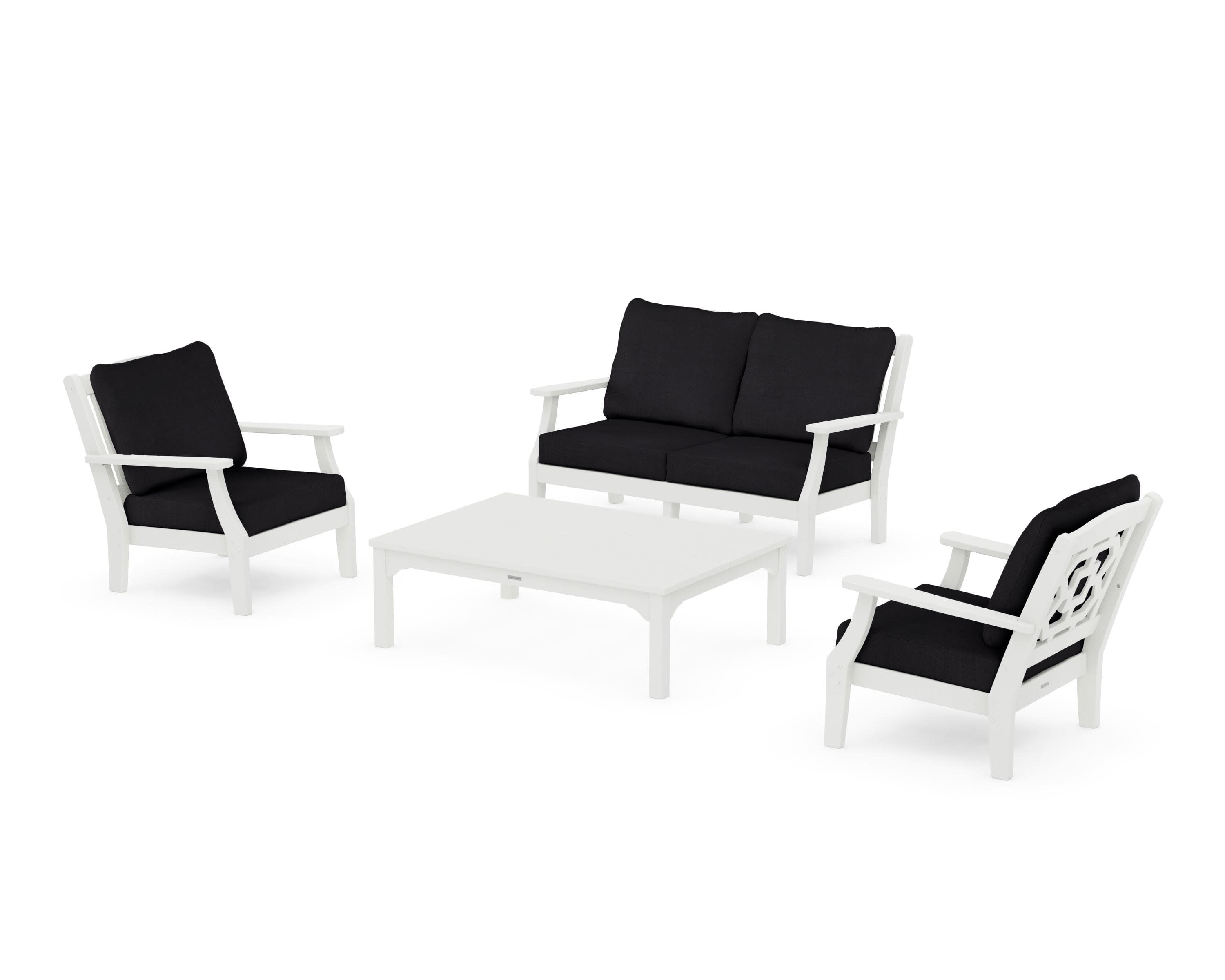 Chinoiserie 4-Piece Deep Seating Set with Loveseat in Vintage White / Midnight Linen