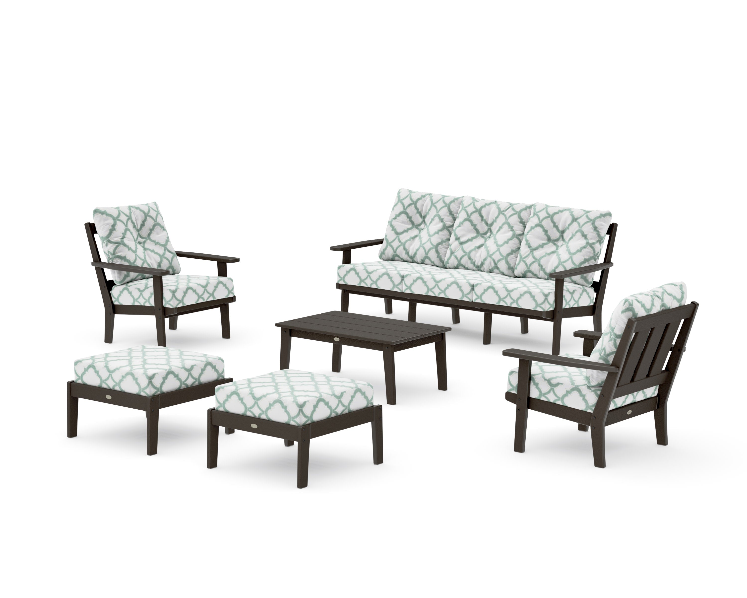 Oxford 6-Piece Lounge Sofa Set in Vintage Coffee / Trellis Glacier Spa