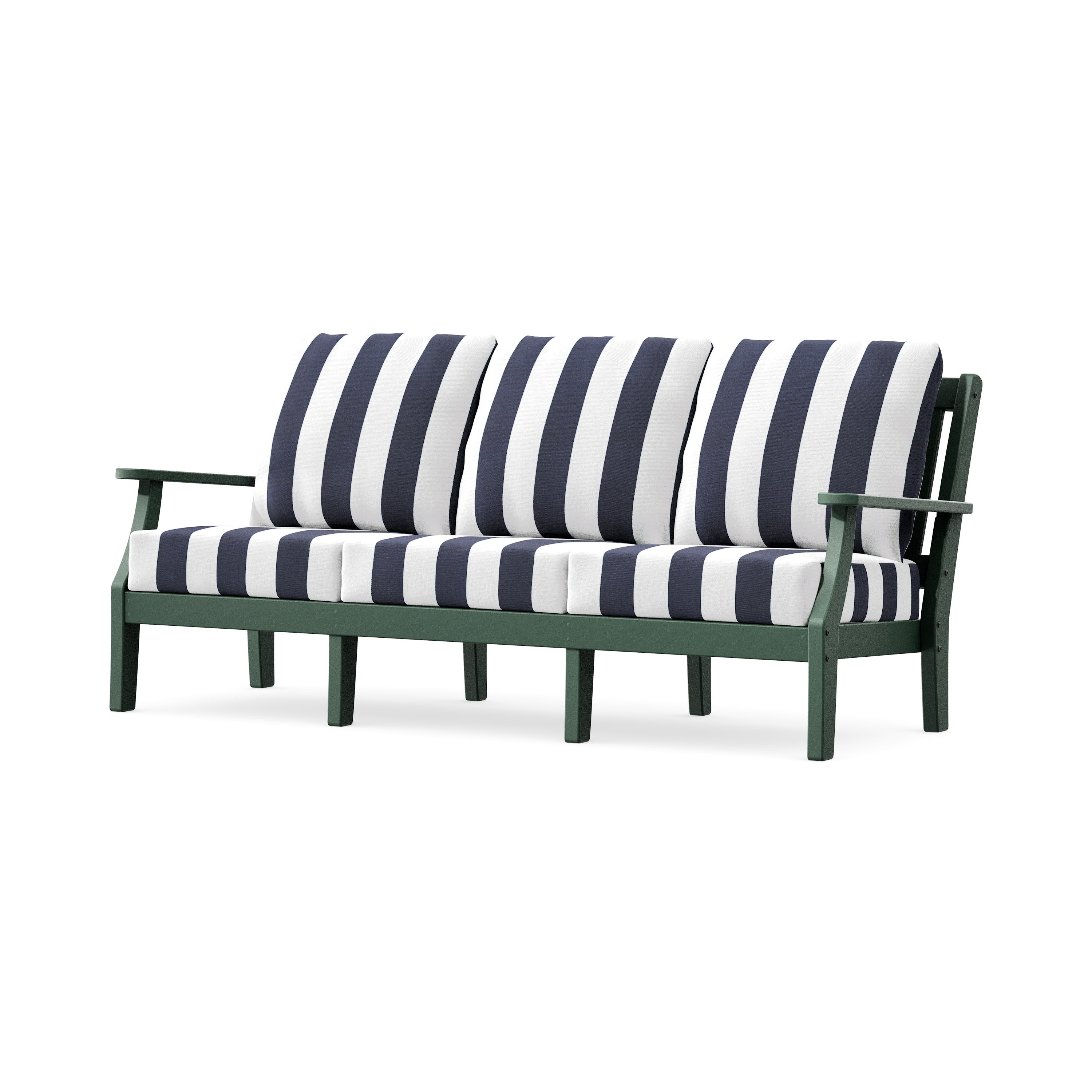 Chinoiserie Deep Seating Sofa in Green / Cabana Stripe Navy