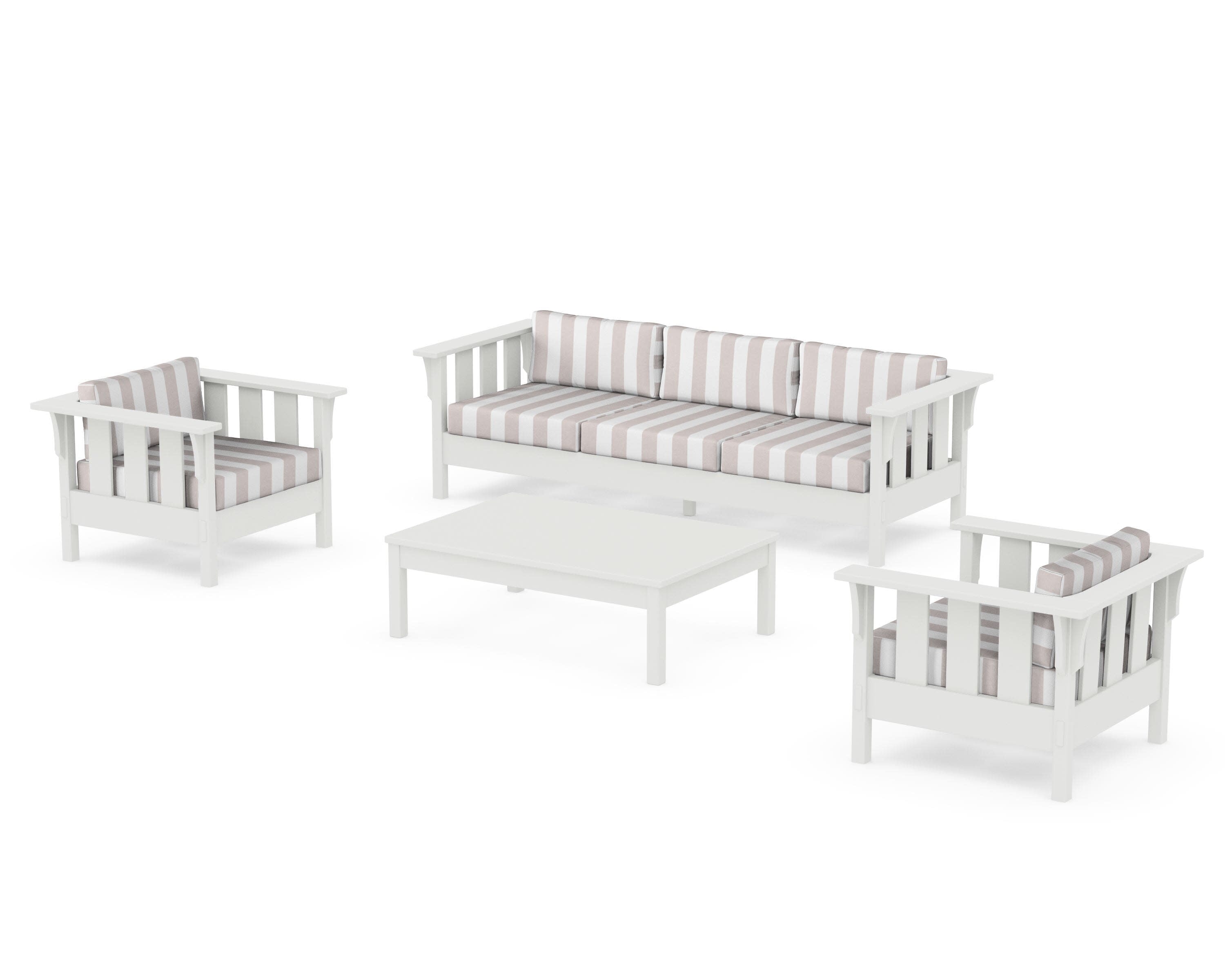 Acadia 4-Piece Deep Seating Set with Sofa in Vintage White / Cabana Stripe Dune Burlap