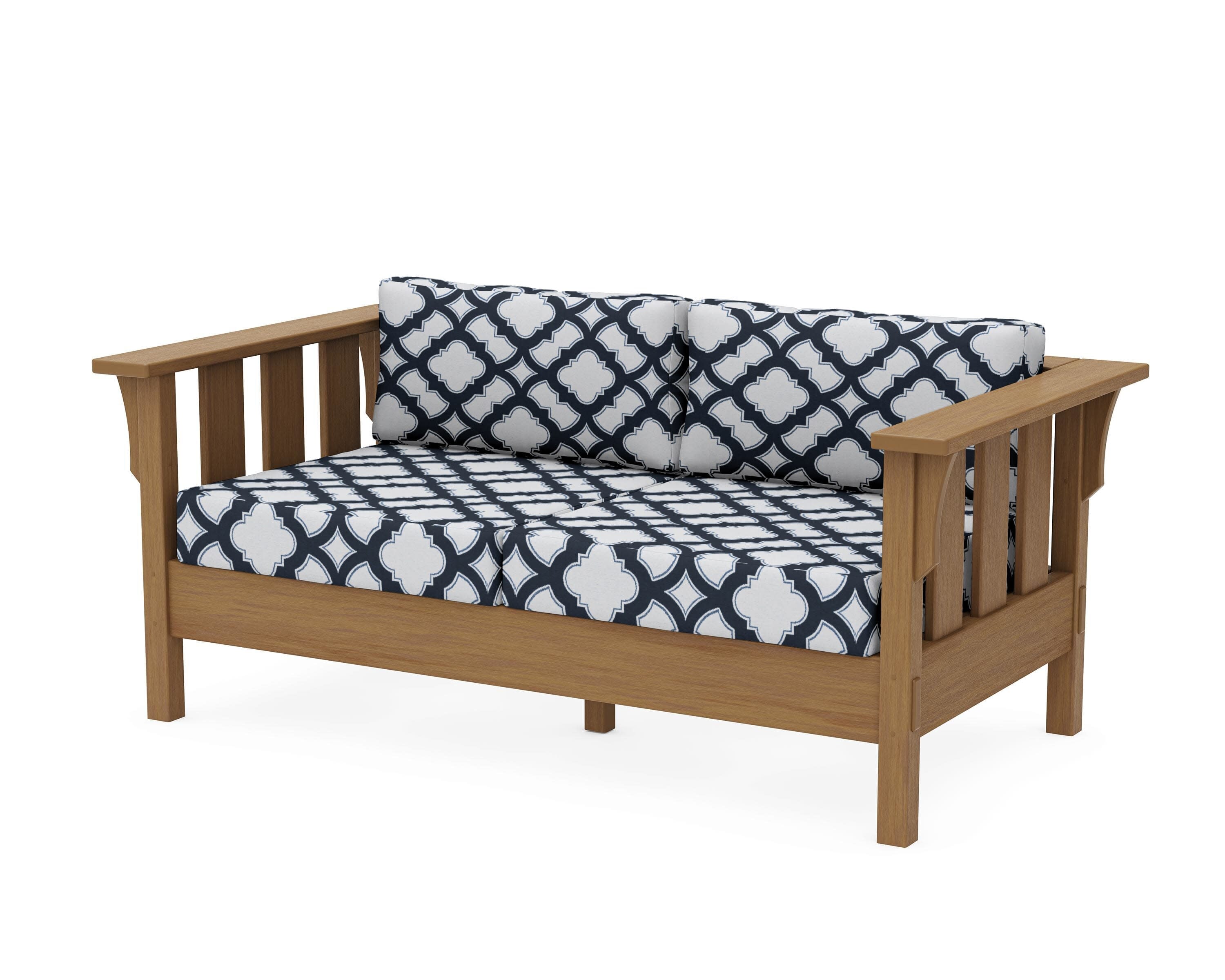 Acadia Deep Seating Loveseat in Natural / Trellis Marine Indigo