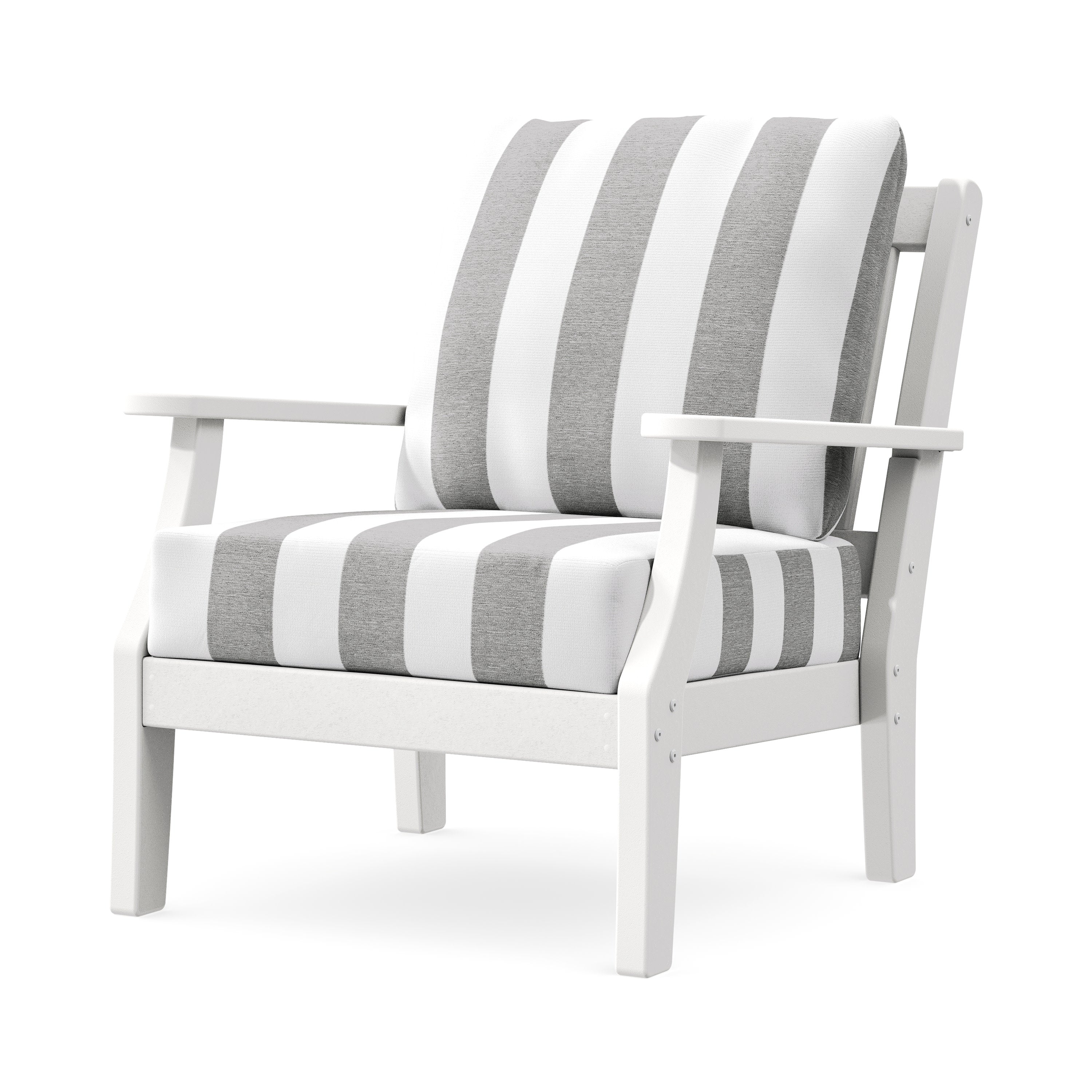 Chinoiserie Deep Seating Chair in White / Cabana Stripe Grey Mist