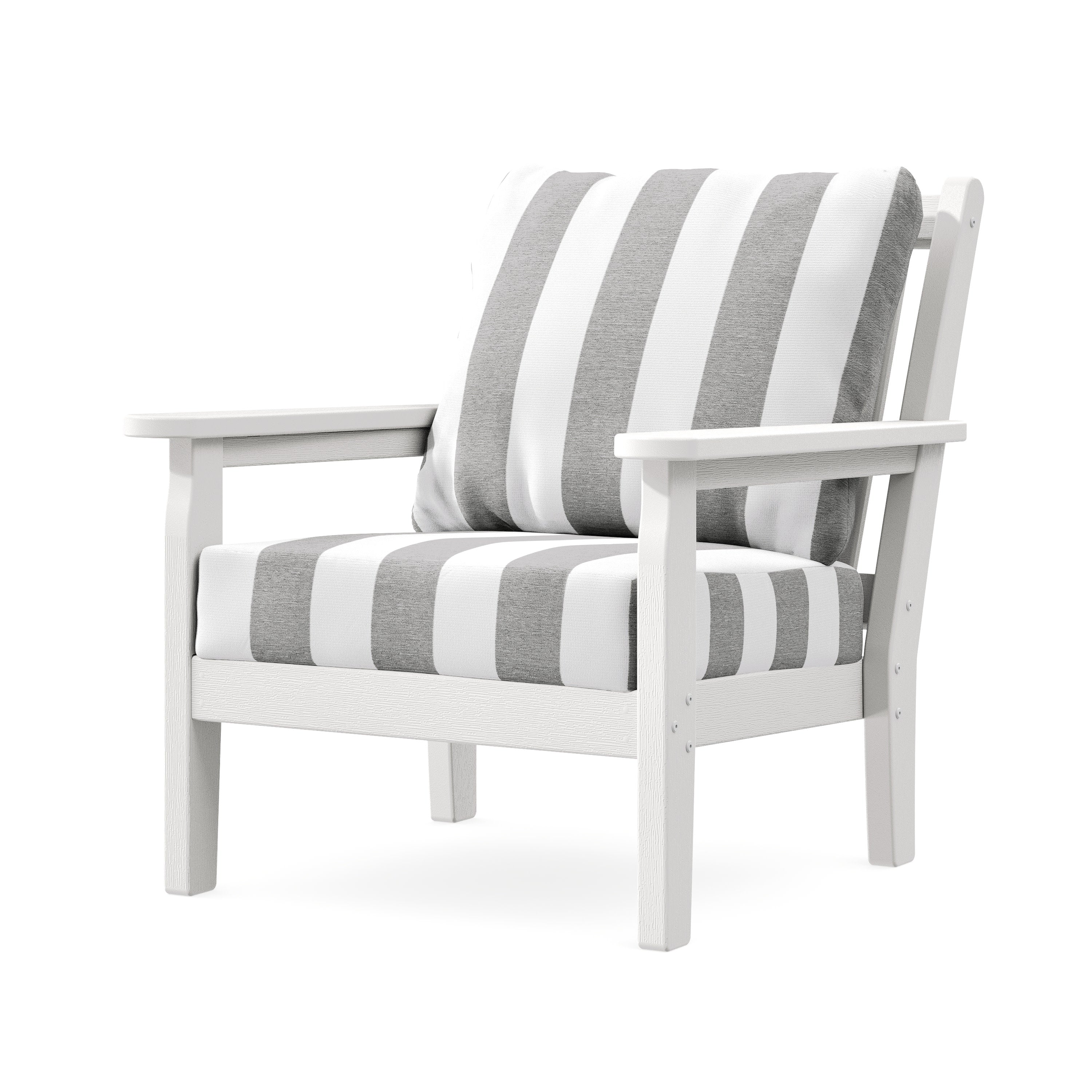 Chippendale Deep Seating Chair in Vintage White / Cabana Stripe Grey Mist