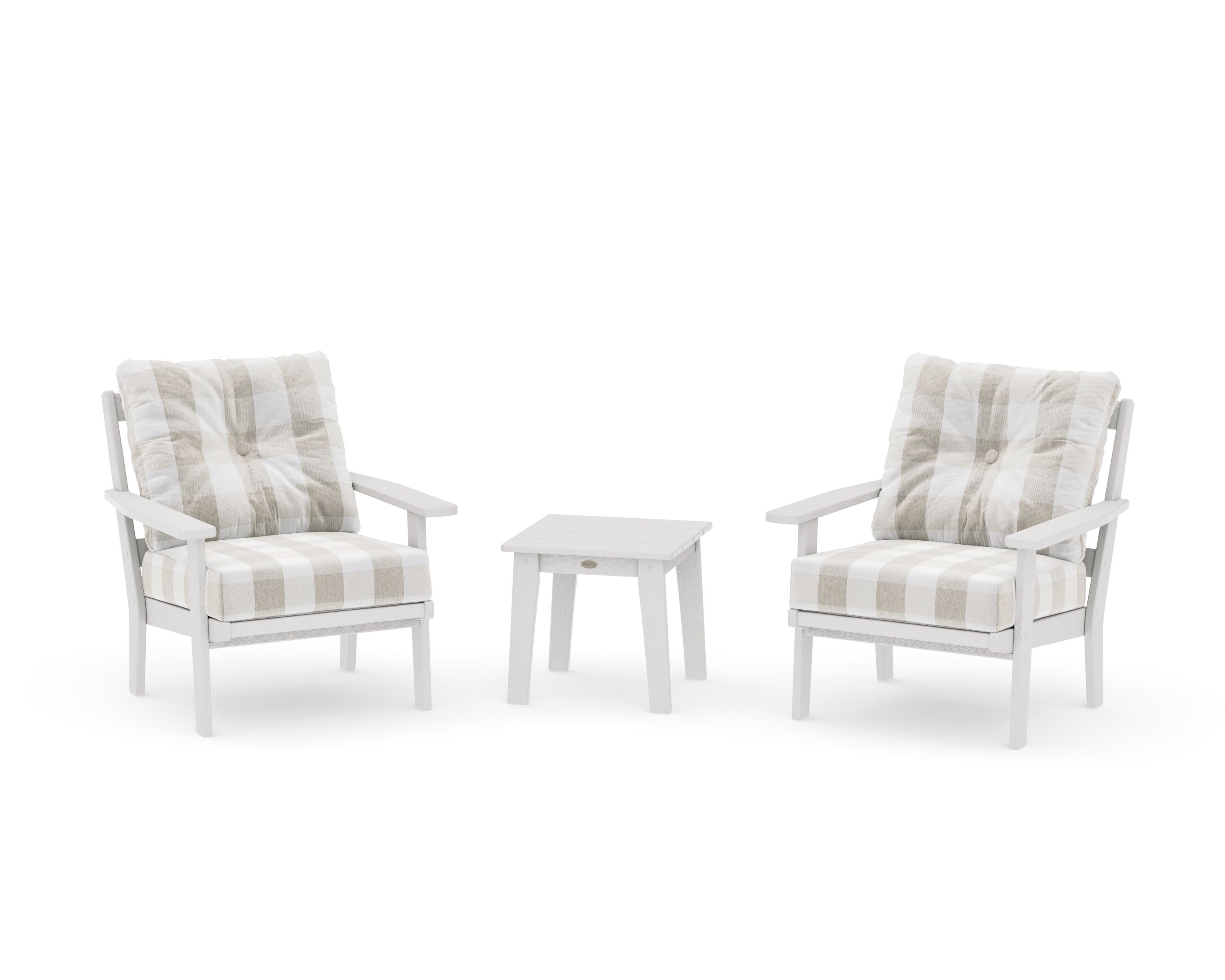Prairie 3-Piece Deep Seating Set in Vintage White / Buffalo Plaid Dune Burlap