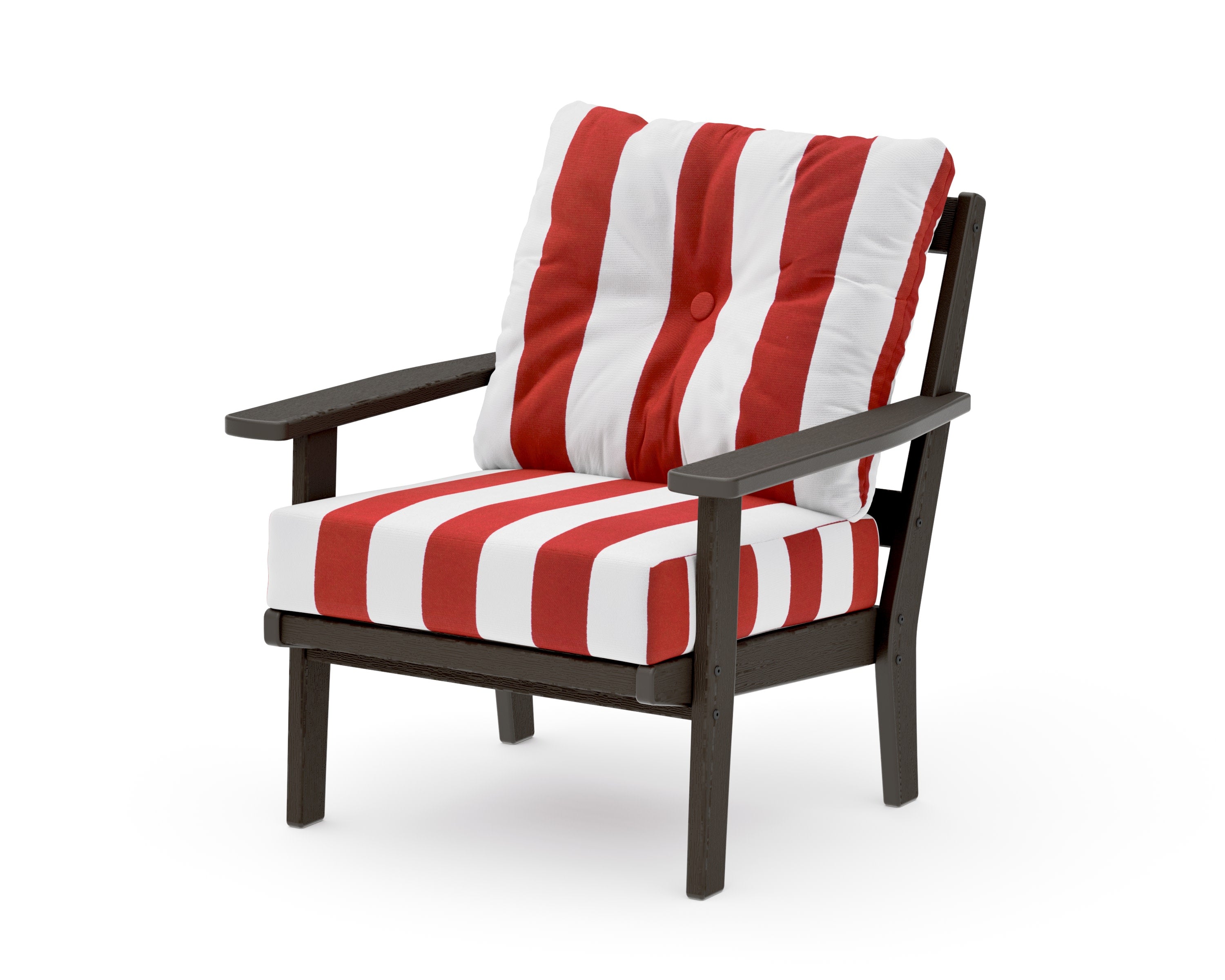 Prairie Deep Seating Chair in Vintage Coffee / Cabana Stripe Crimson
