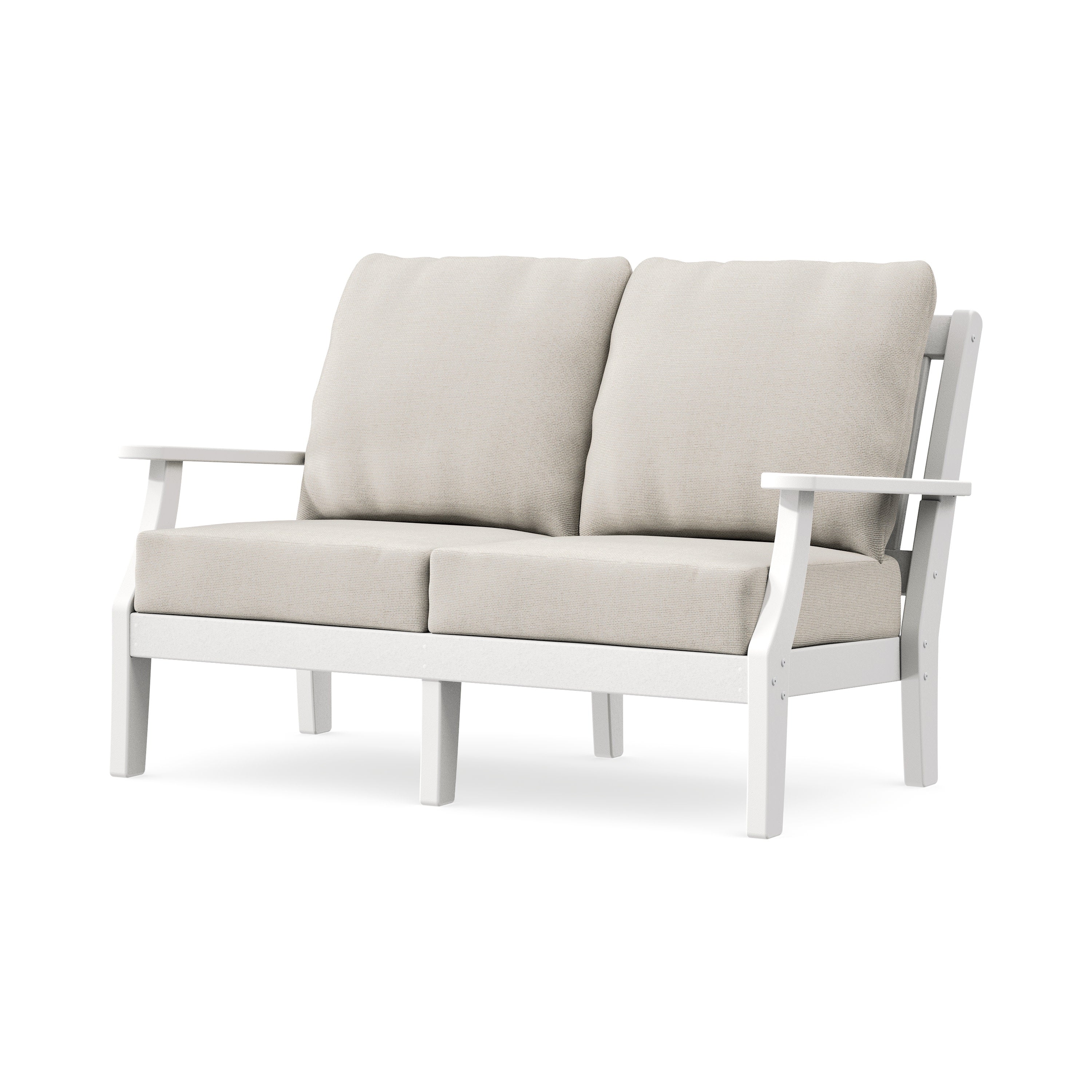 Chinoiserie Deep Seating Loveseat in White / Dune Burlap