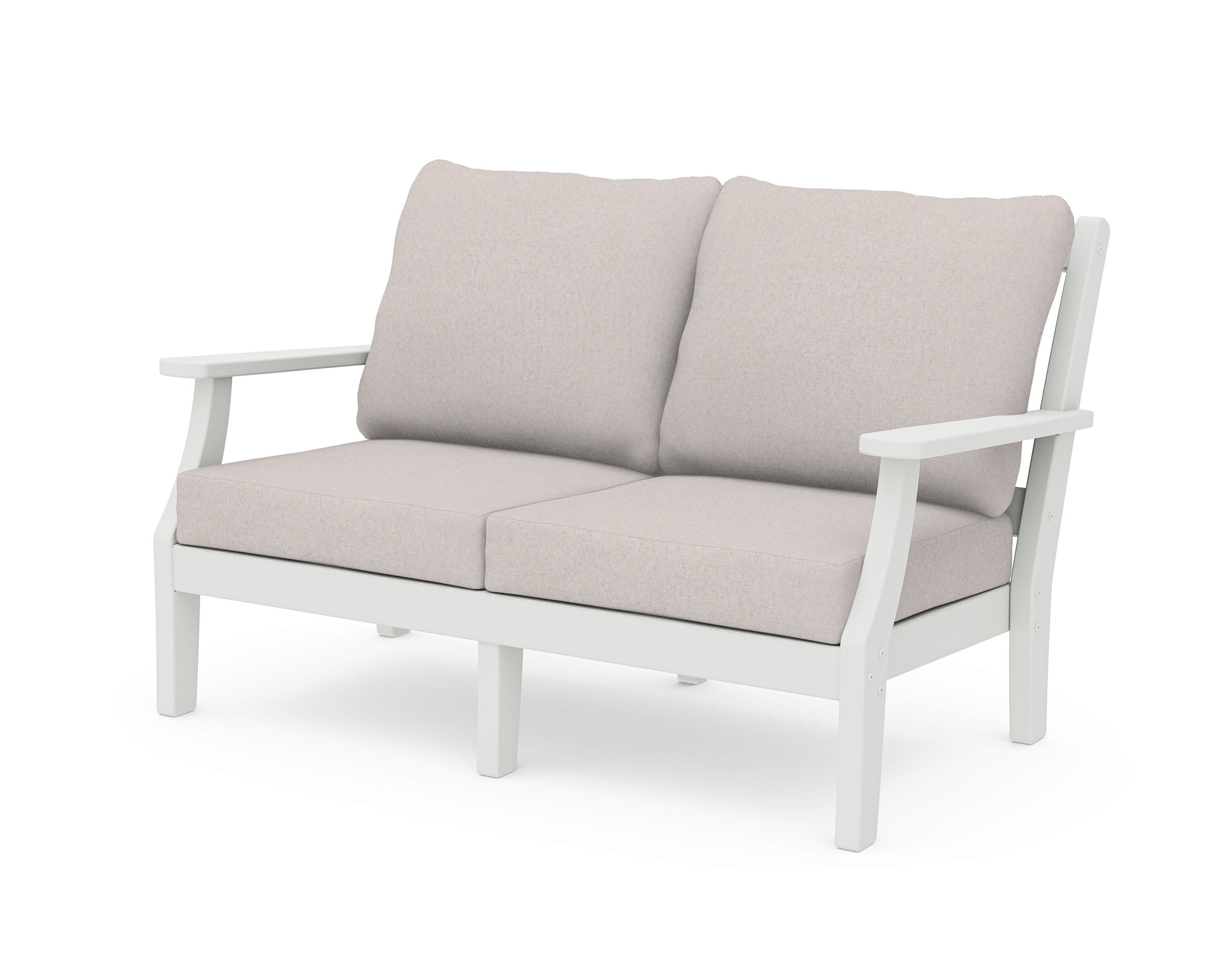 Chinoiserie Deep Seating Loveseat in Vintage White / Dune Burlap