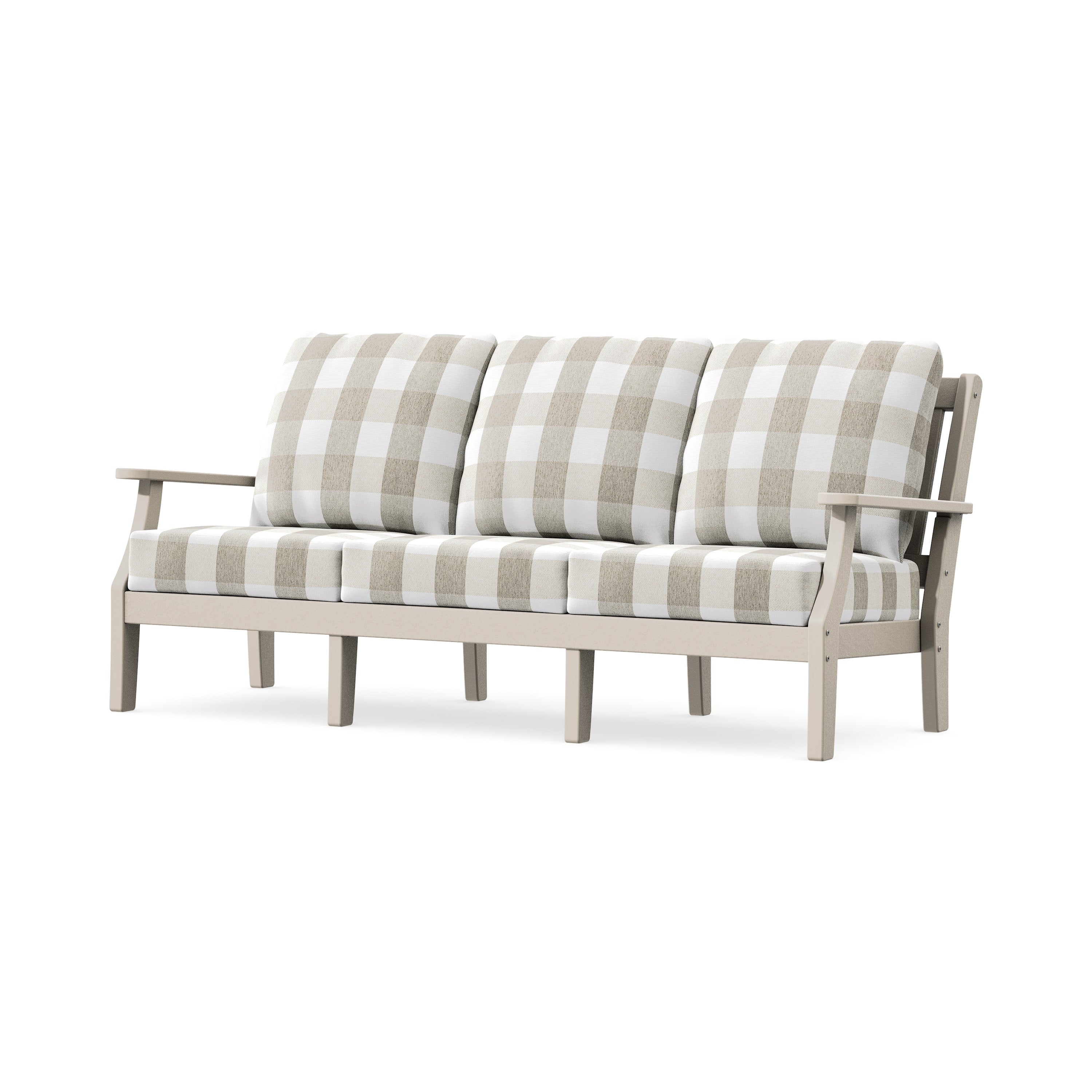 Chinoiserie Deep Seating Sofa in Sand / Buffalo Plaid Dune Burlap