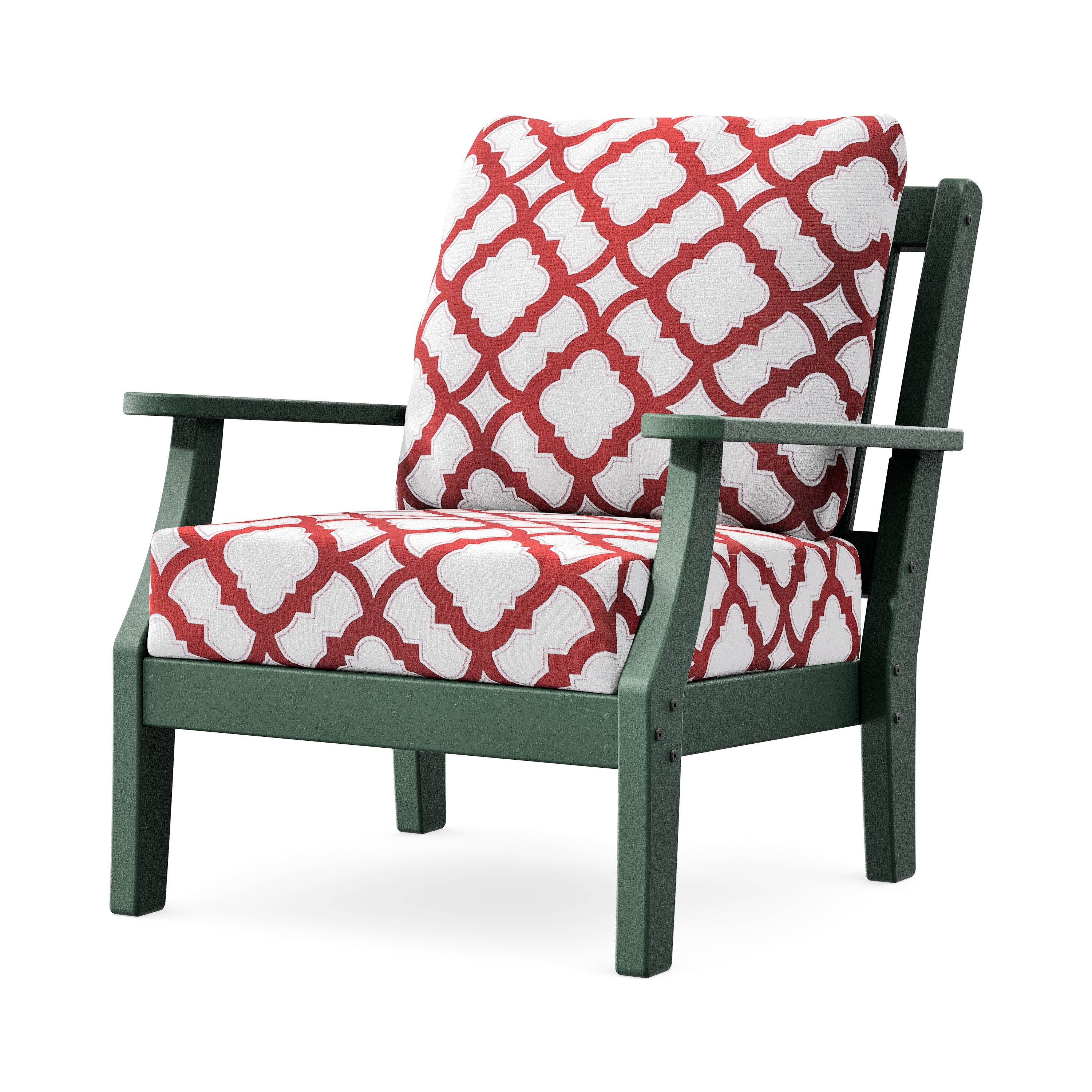 Chinoiserie Deep Seating Chair in Green / Trellis Crimson