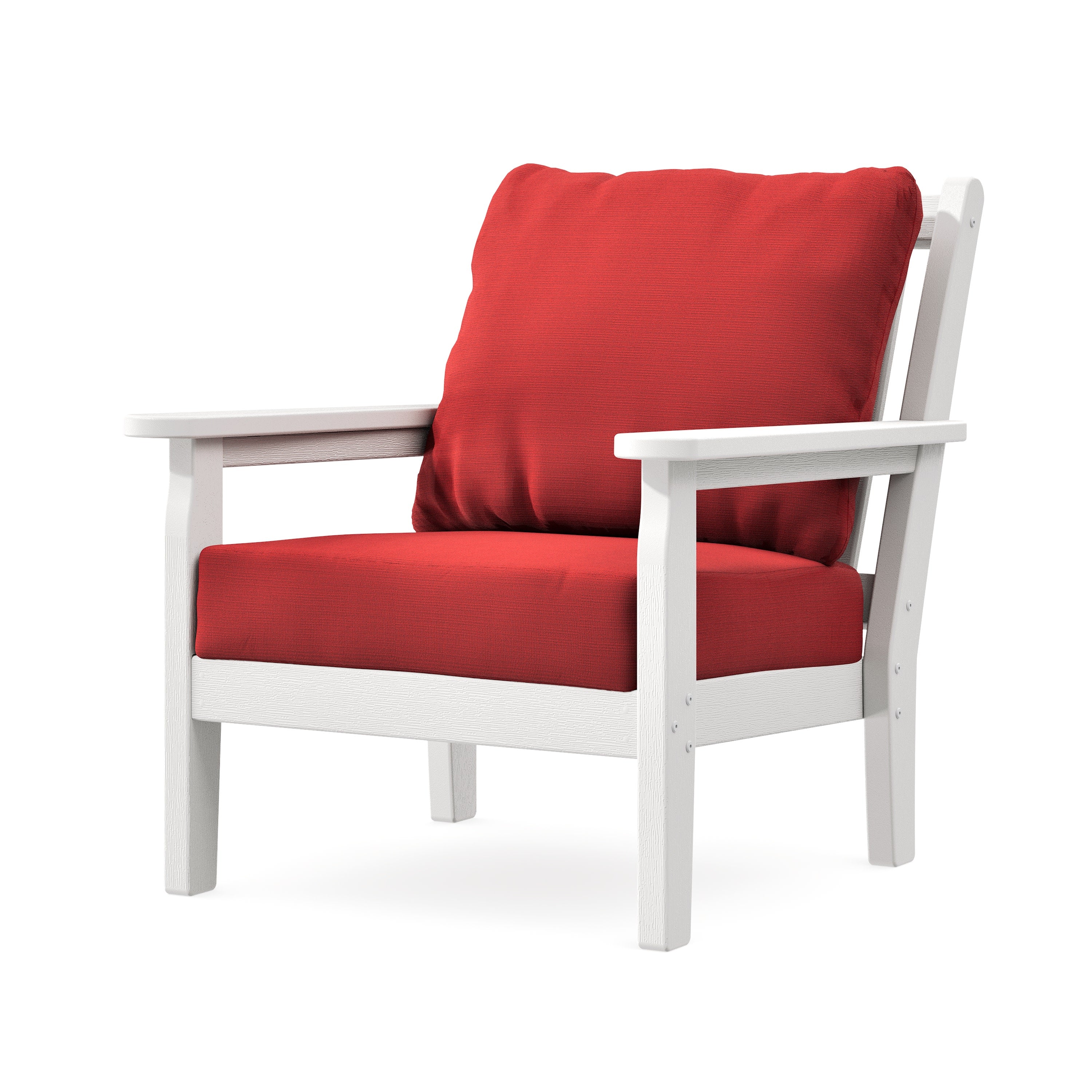 Chippendale Deep Seating Chair in Vintage White / Crimson Linen