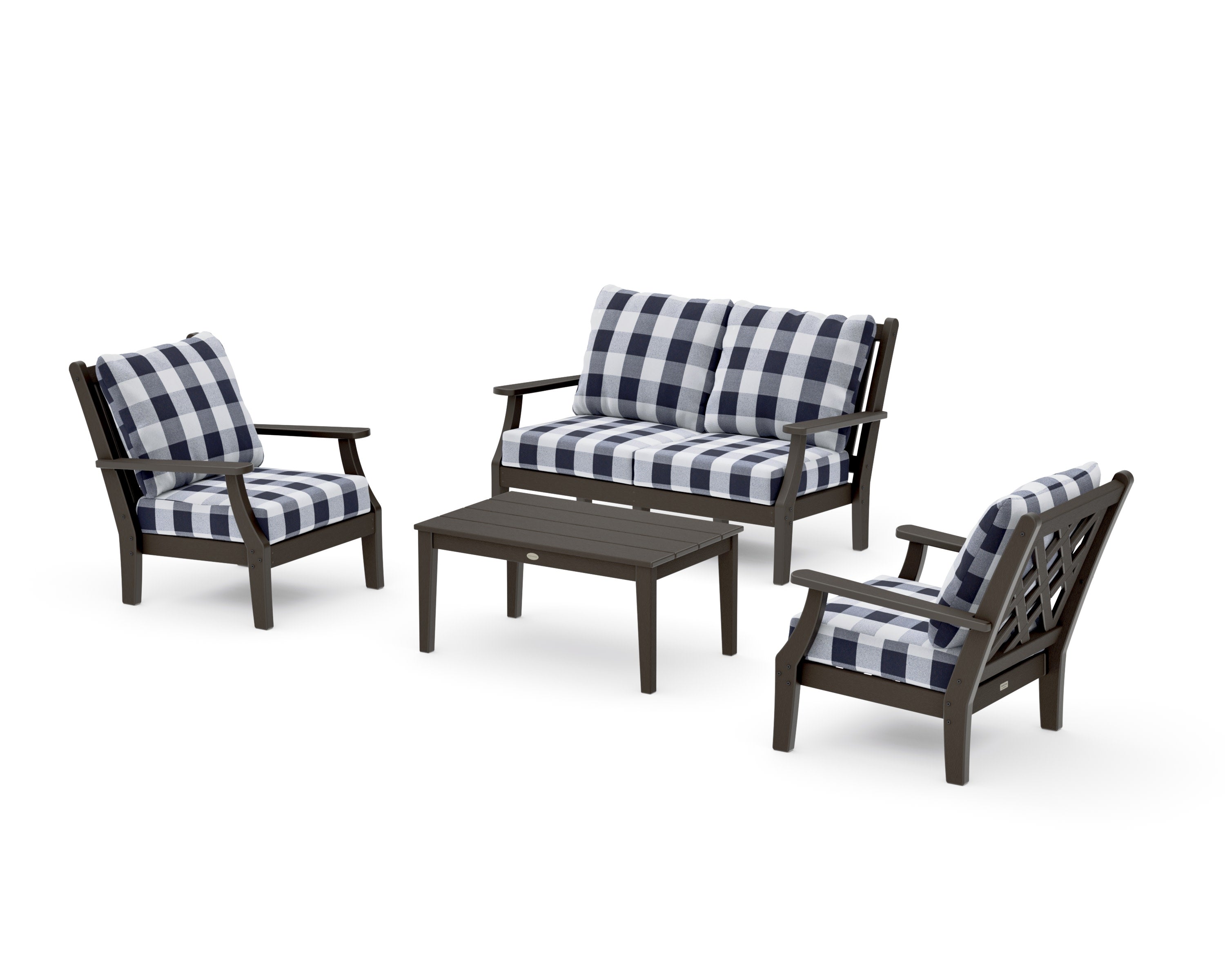Wovendale 4-Piece Deep Seating Set with Loveseat in Vintage Coffee / Buffalo Plaid Navy