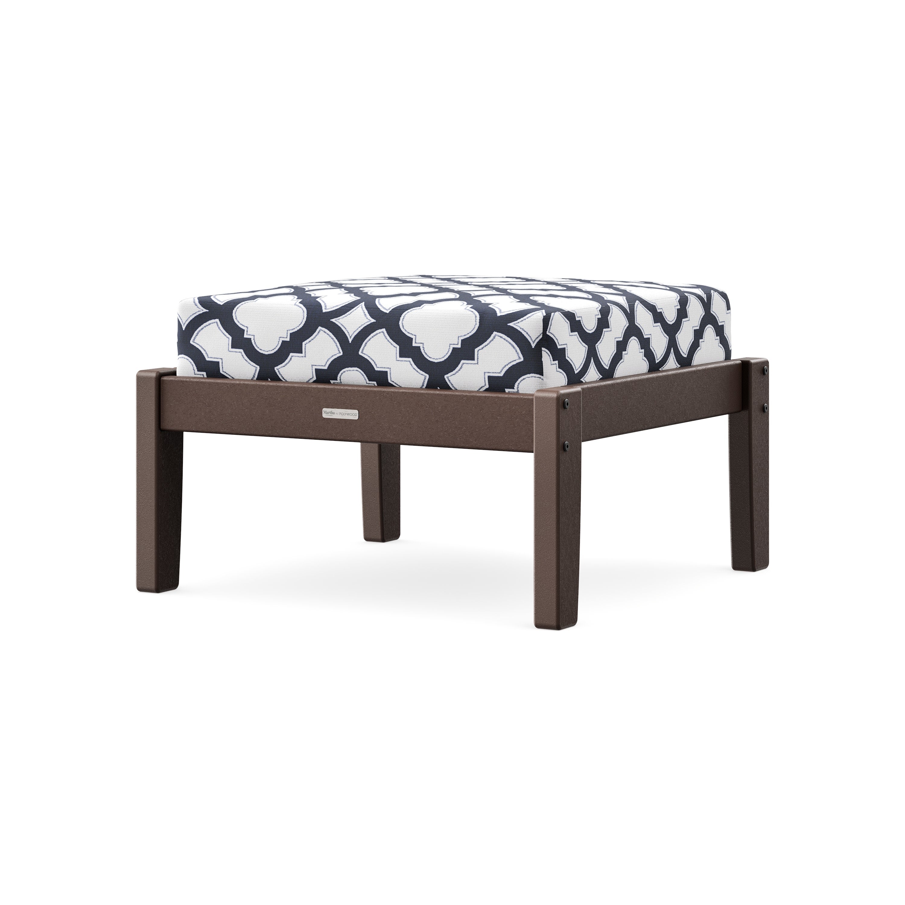 Chinoiserie Deep Seating Ottoman in Mahogany / Trellis Navy