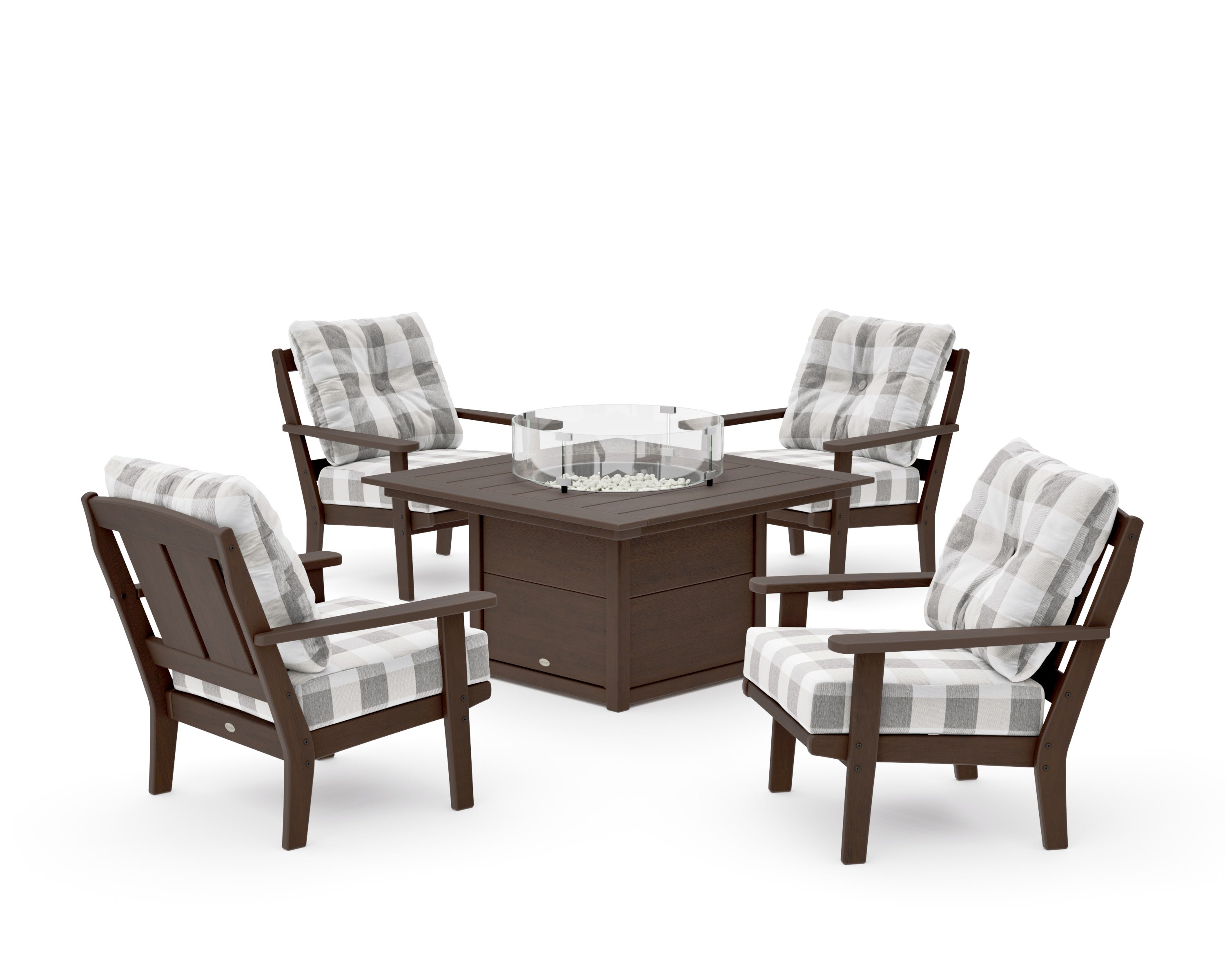 Mission 5-Piece Deep Seating Set with Fire Pit Table in Kona / Buffalo Plaid Grey Mist