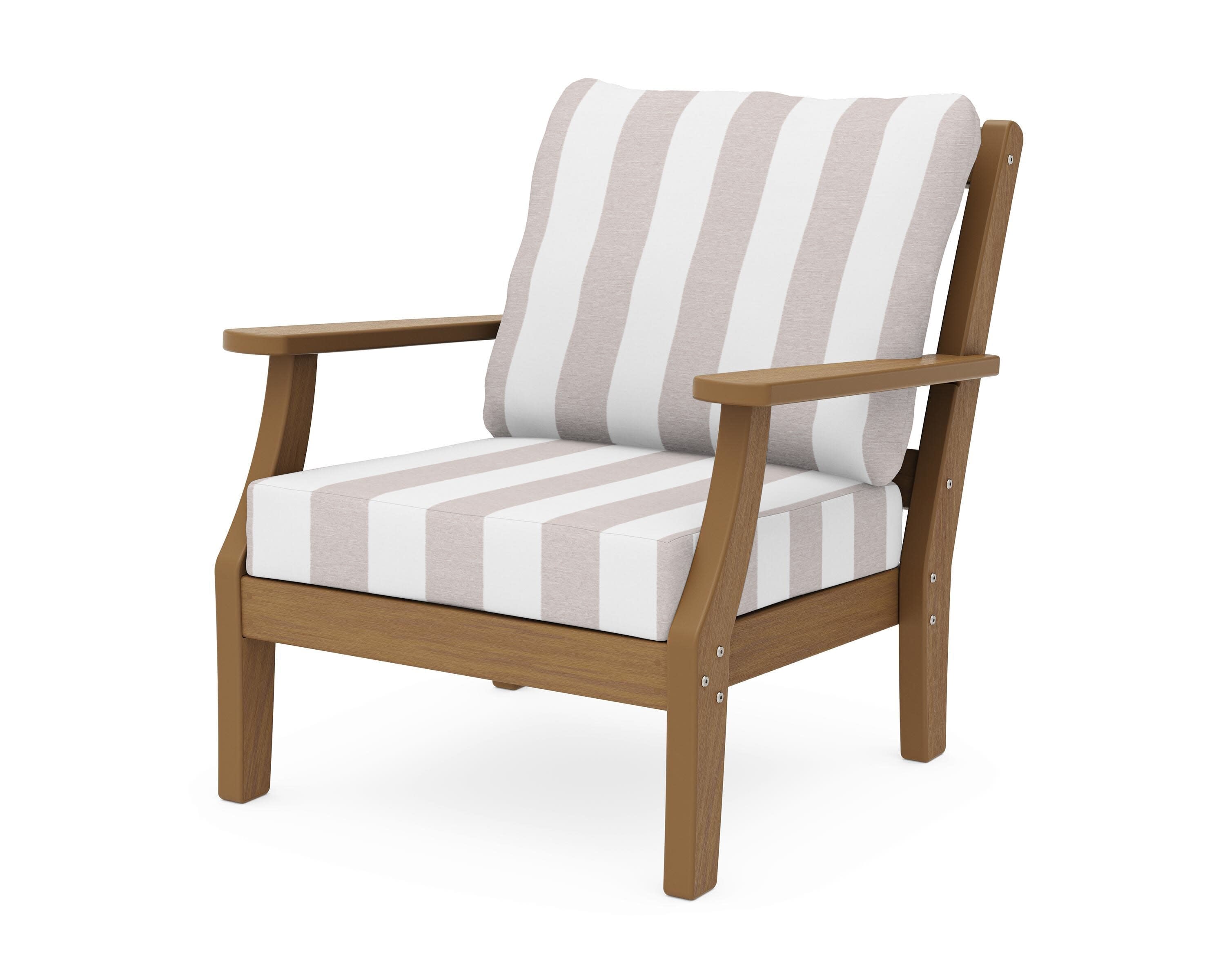 Chinoiserie Deep Seating Chair in Natural / Cabana Stripe Dune Burlap