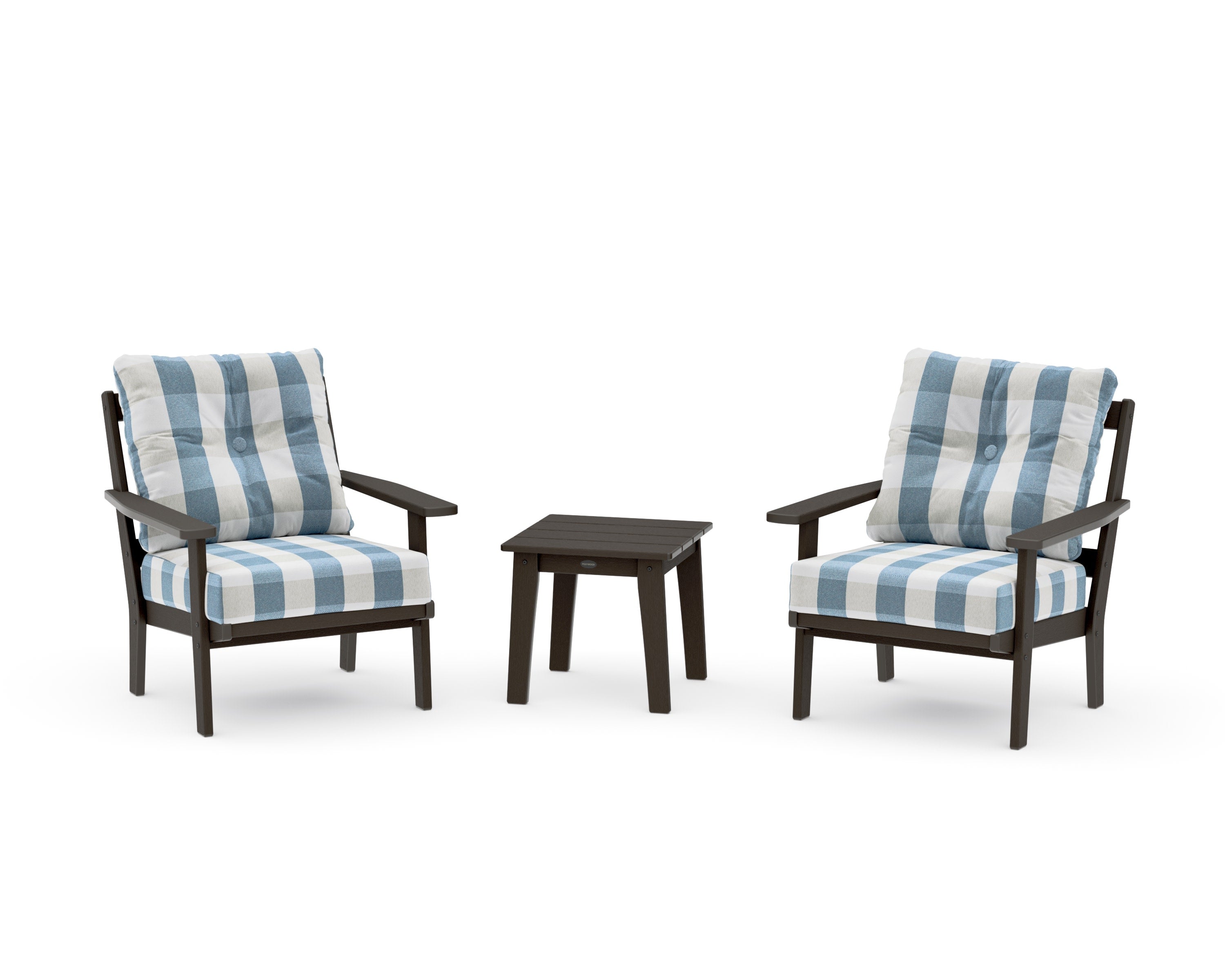 Oxford 3-Piece Deep Seating Set in Vintage Coffee / Buffalo Plaid Sky Blue