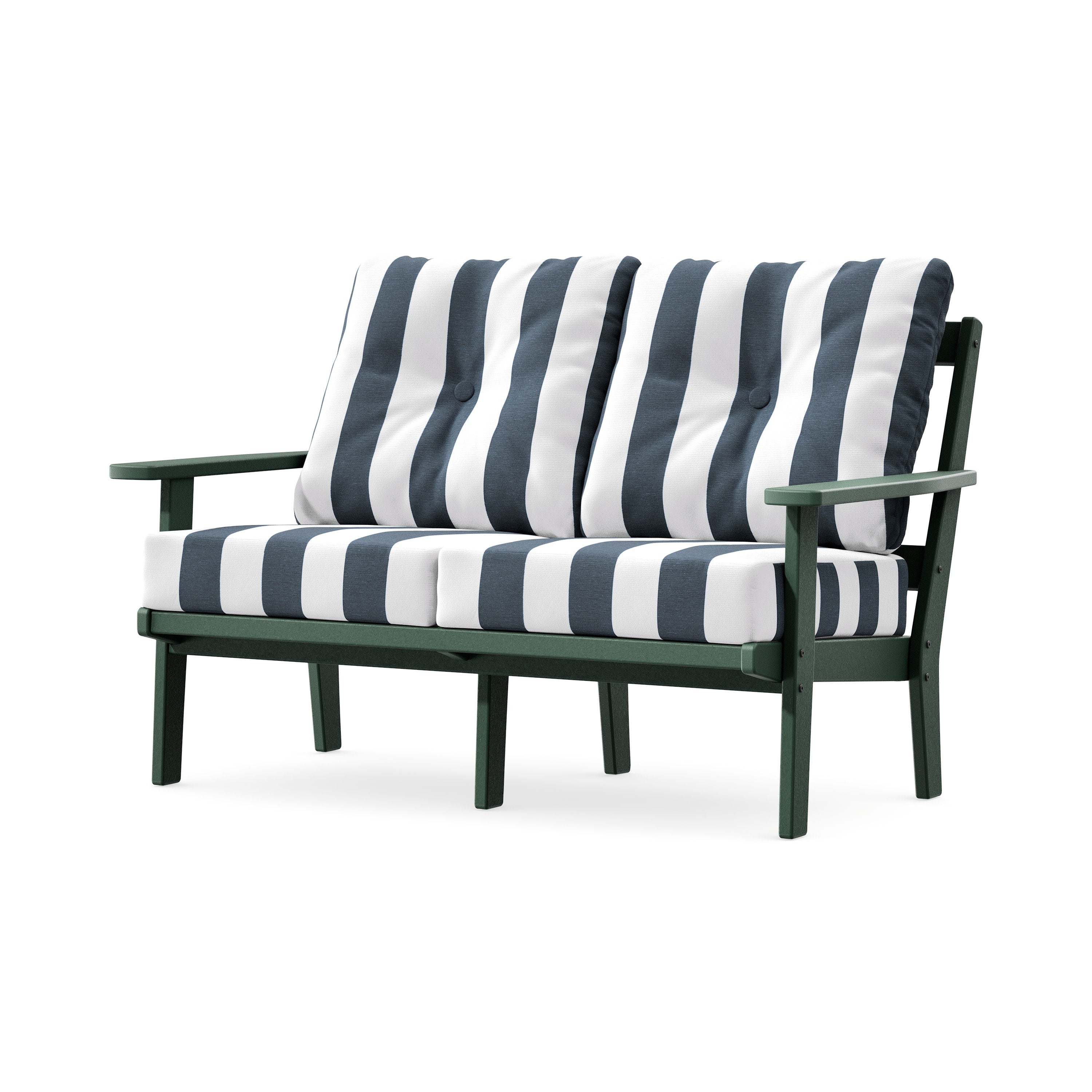 Prairie Deep SeatingLoveseat in Green / Cabana Stripe Marine Indigo