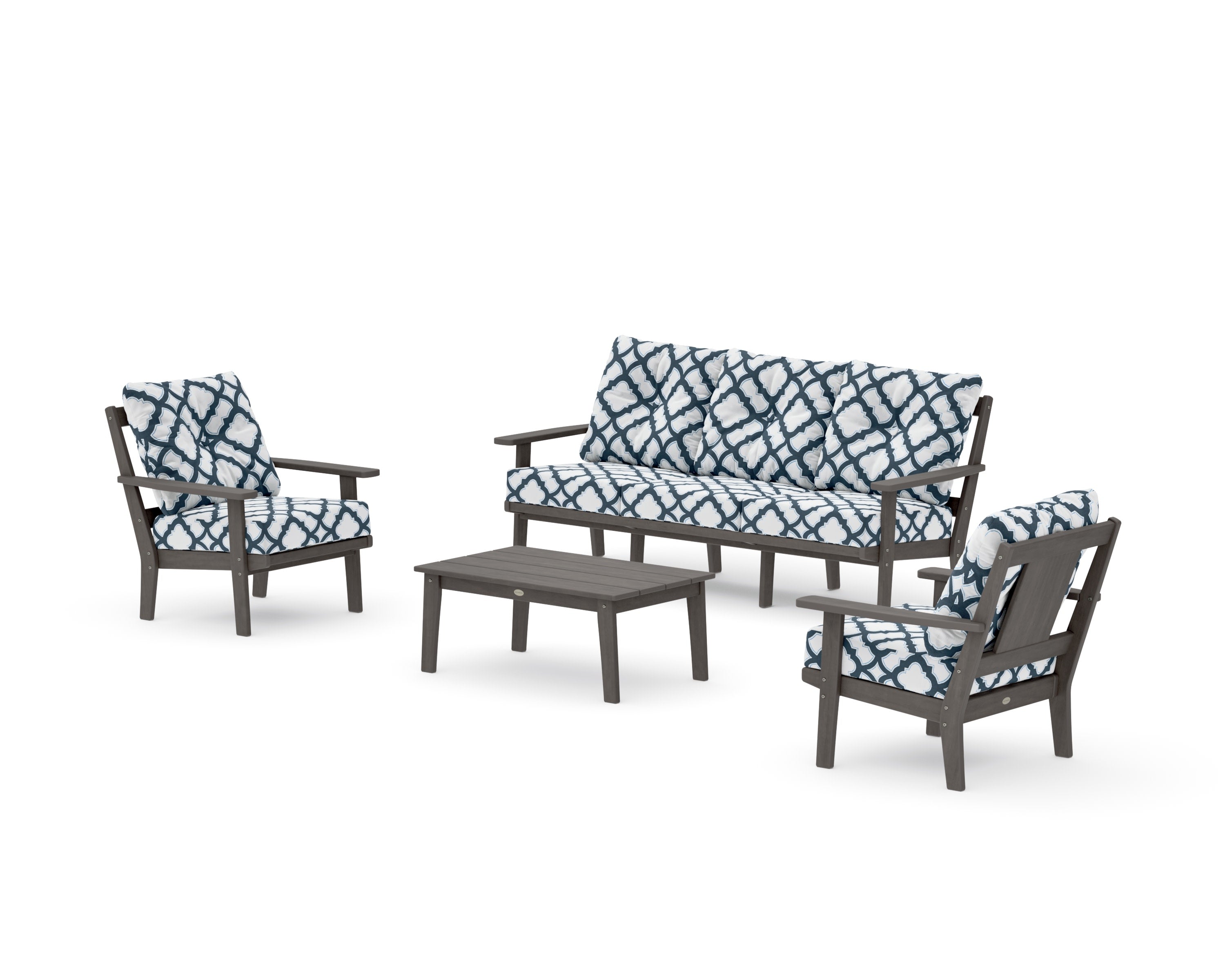 Prairie 4-Piece Deep Seating Set with Sofa in Driftwood / Trellis Marine Indigo