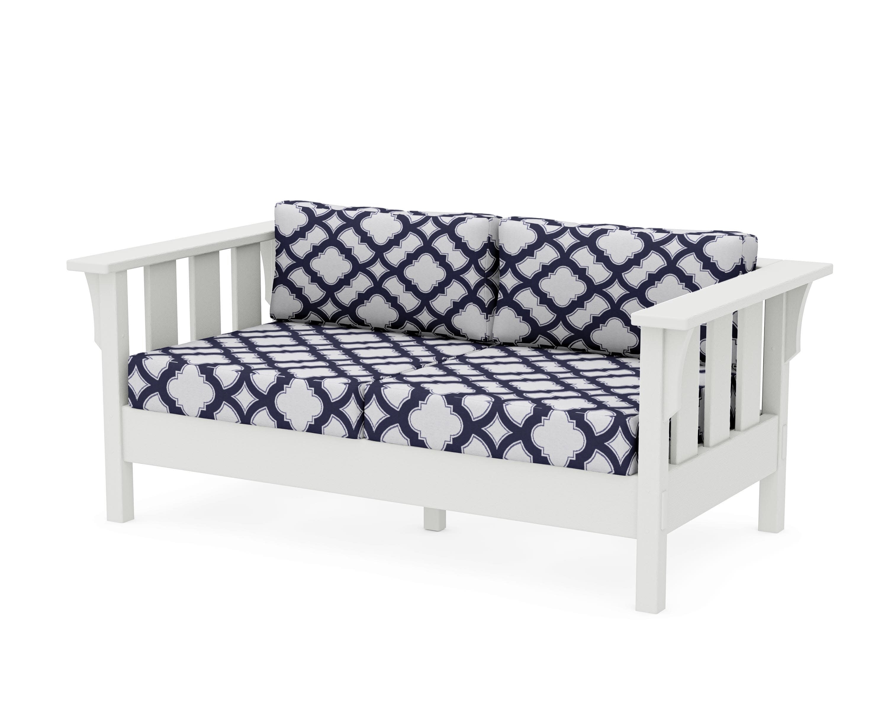 Acadia Deep Seating Loveseat in Vintage White / Trellis Navy