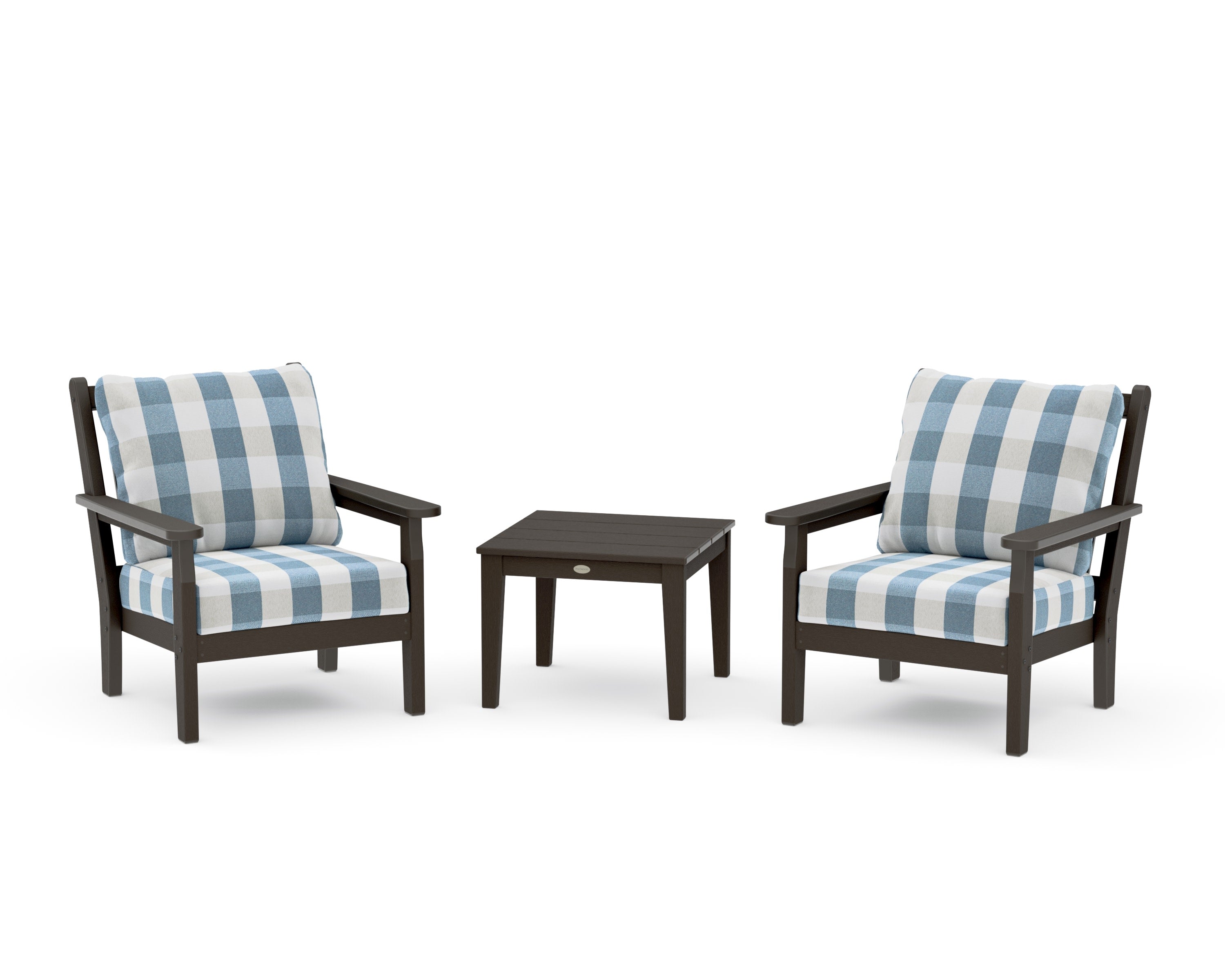 Chippendale 3-Piece Deep Seating Set in Vintage Coffee / Buffalo Plaid Sky Blue
