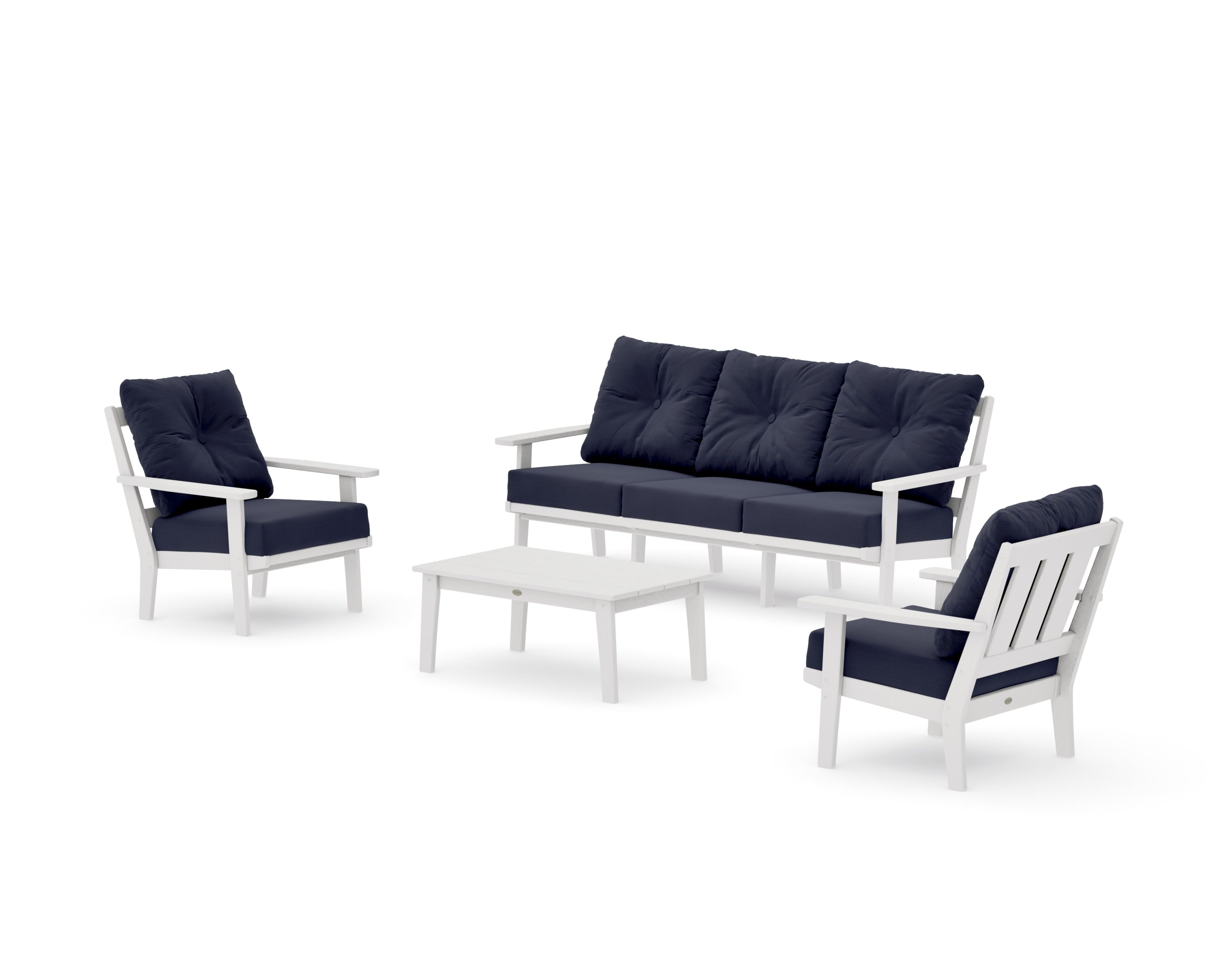 Oxford 4-Piece Deep Seating Set with Sofa in Vintage White / Navy Linen