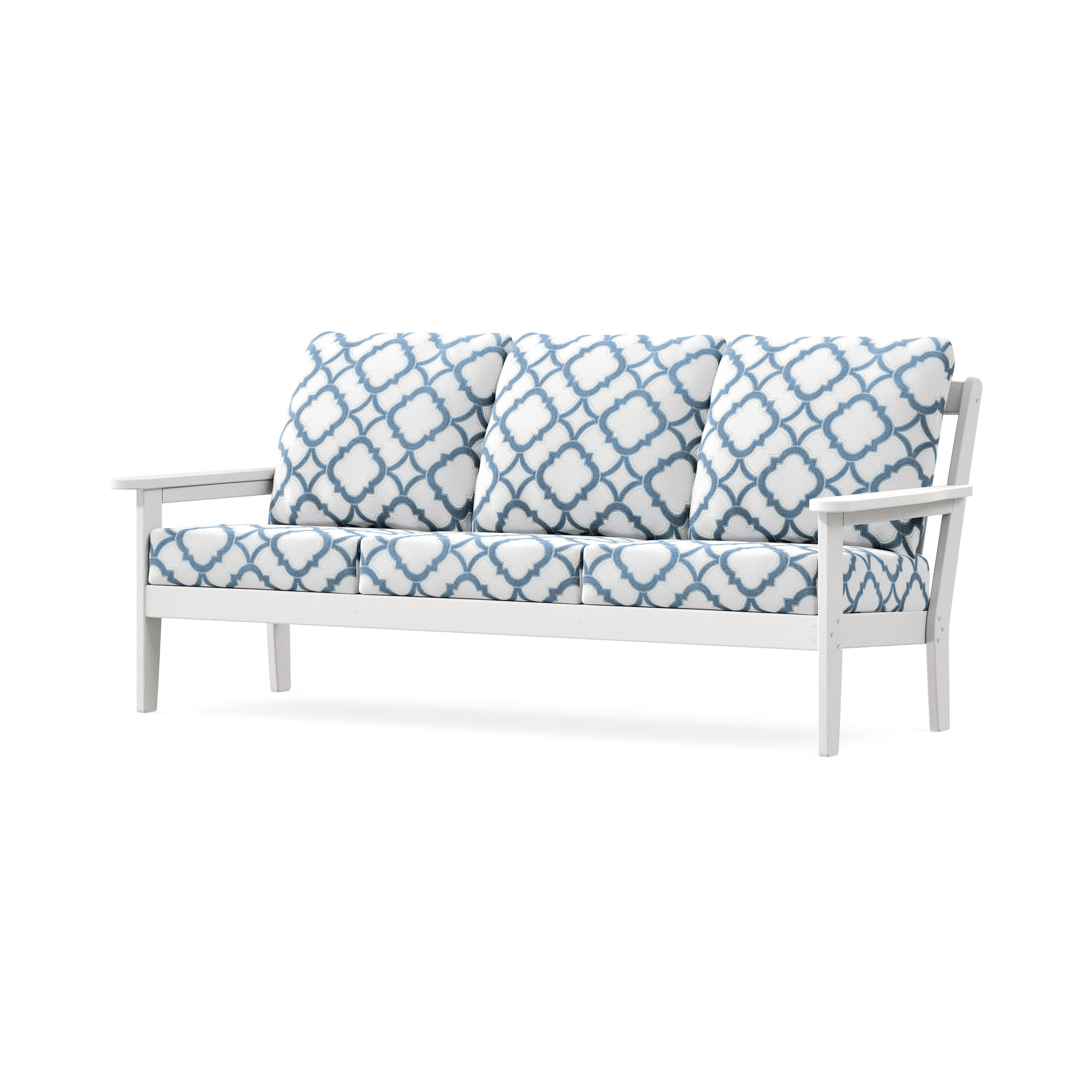 Cottage Deep Seating Sofa in Vintage White / Trellis Sky Blue