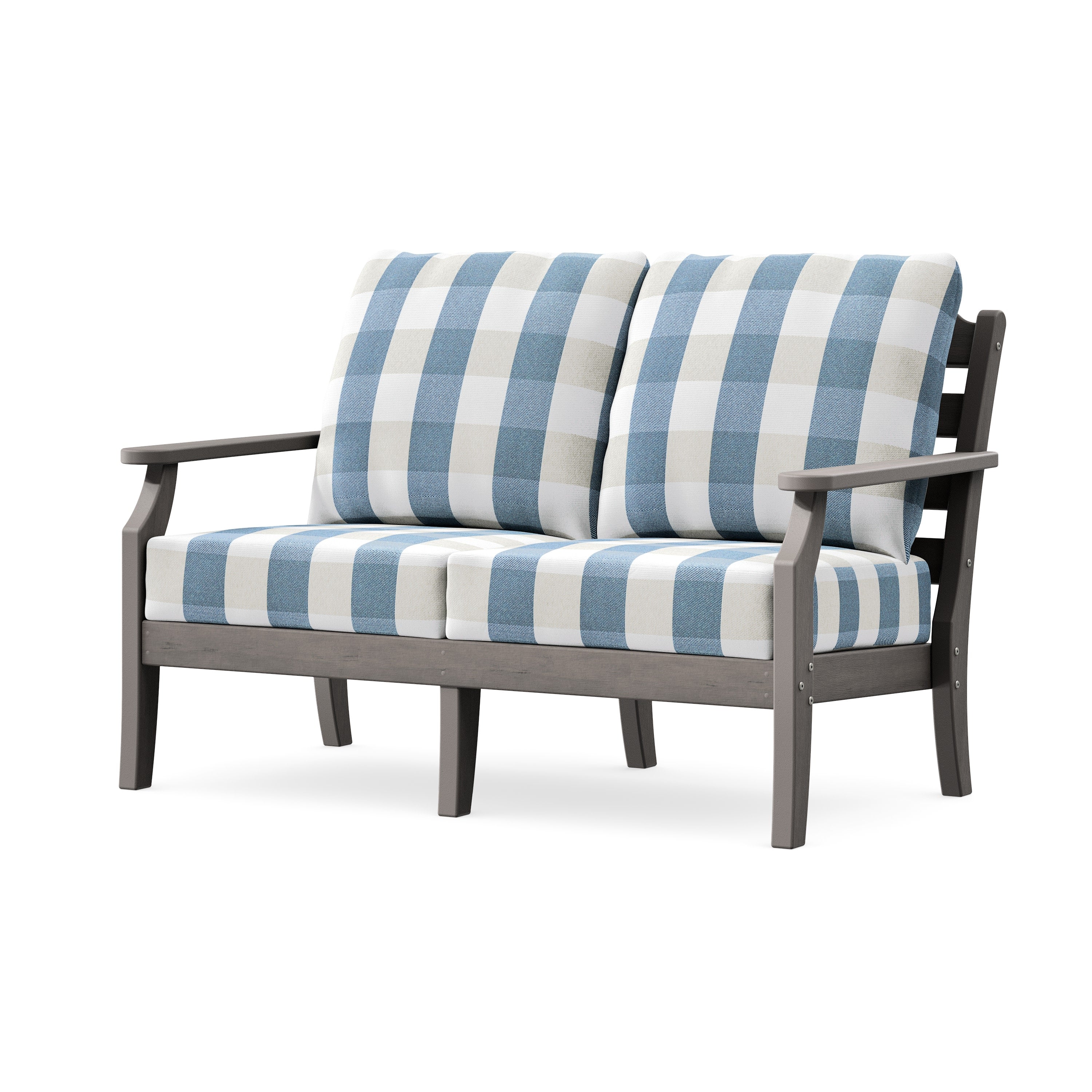 Savannah Deep Seating Loveseat in Driftwood / Buffalo Plaid Sky Blue