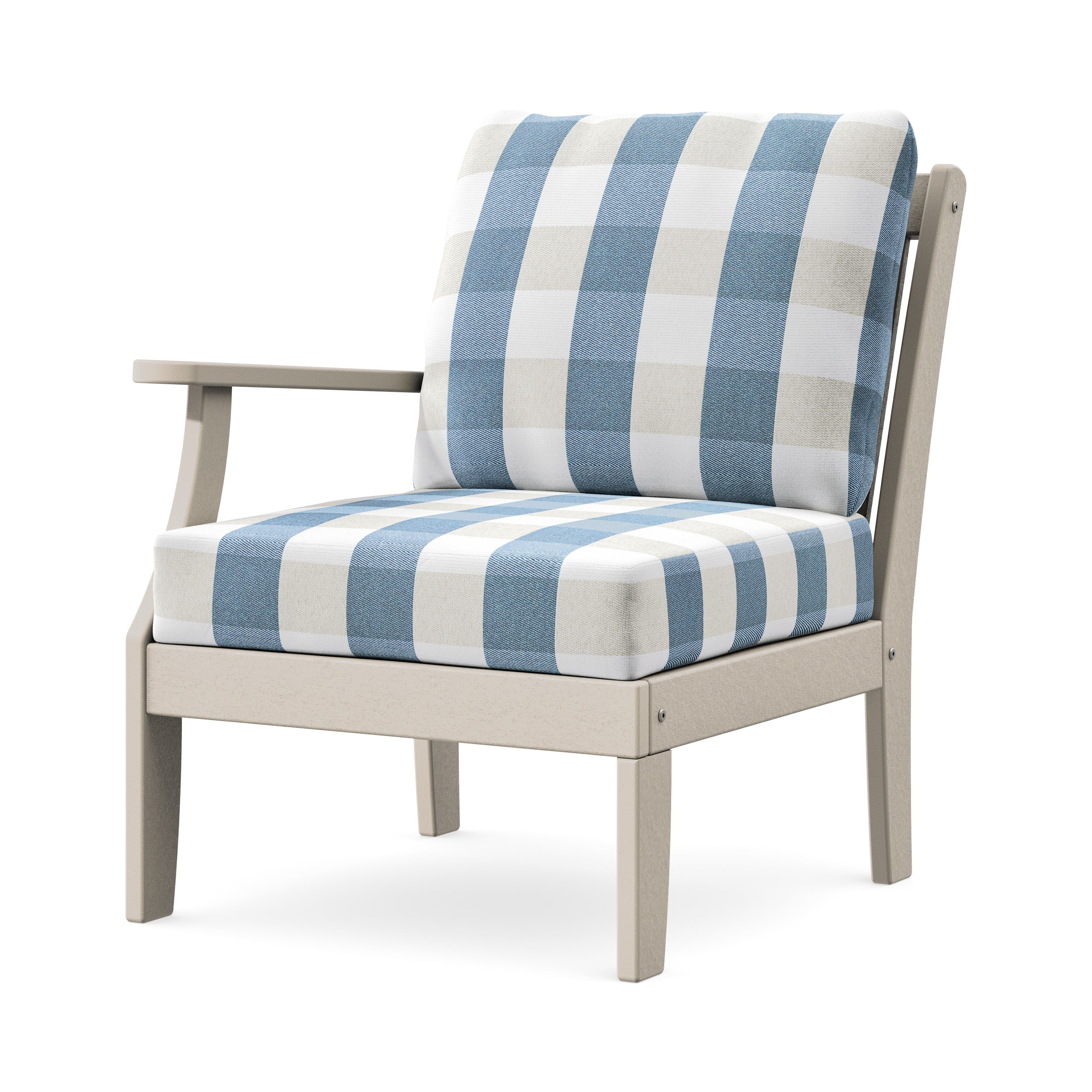 Braxton Modular Left Arm Chair in Sand / Buffalo Plaid Sky Blue