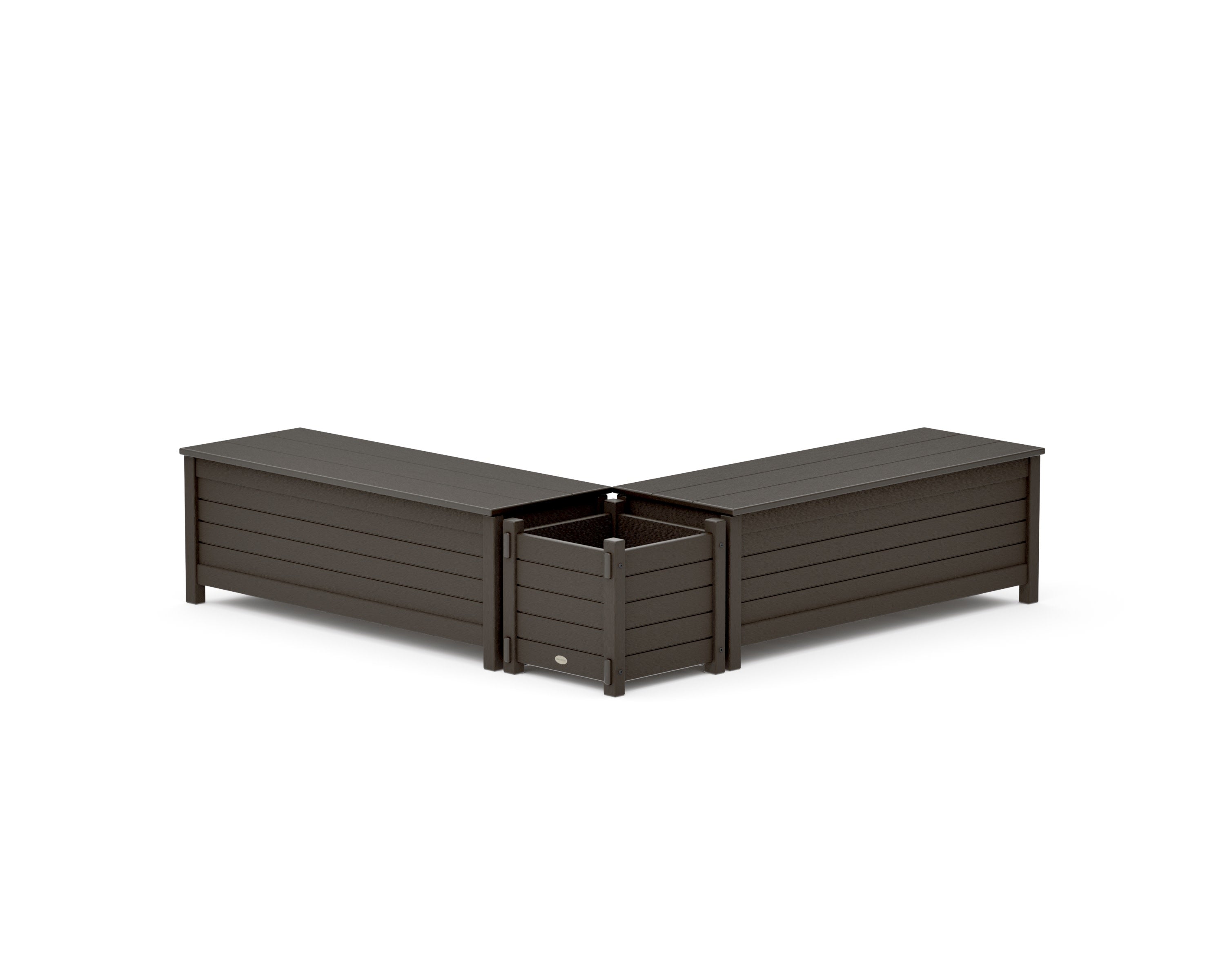 48" Nautical L- Shaped Planter Storage Bench Set in Vintage Coffee